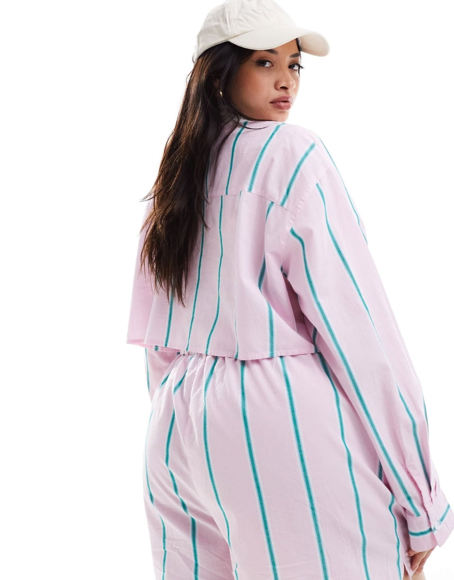 ASOS DESIGN Curve cropped shirt with contrast collar in pink stripe - ASOS Sample Sale EU Store