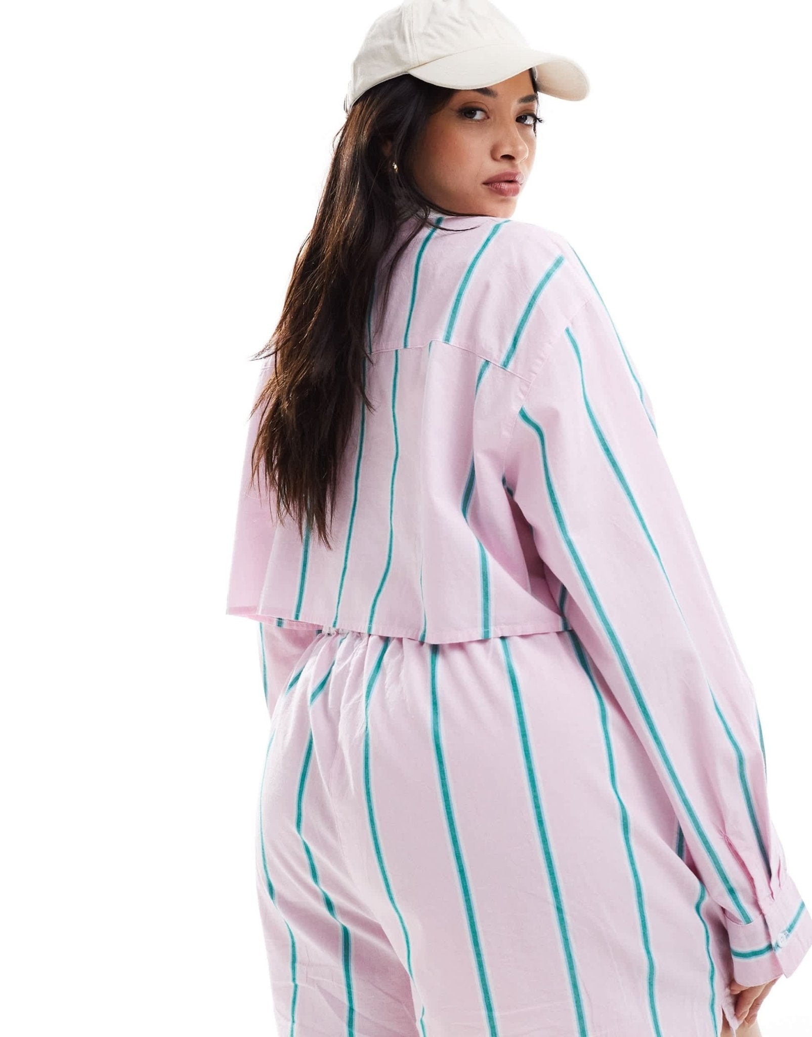 ASOS DESIGN Curve cropped shirt with contrast collar in pink stripe - ASOS Sample Sale EU Store