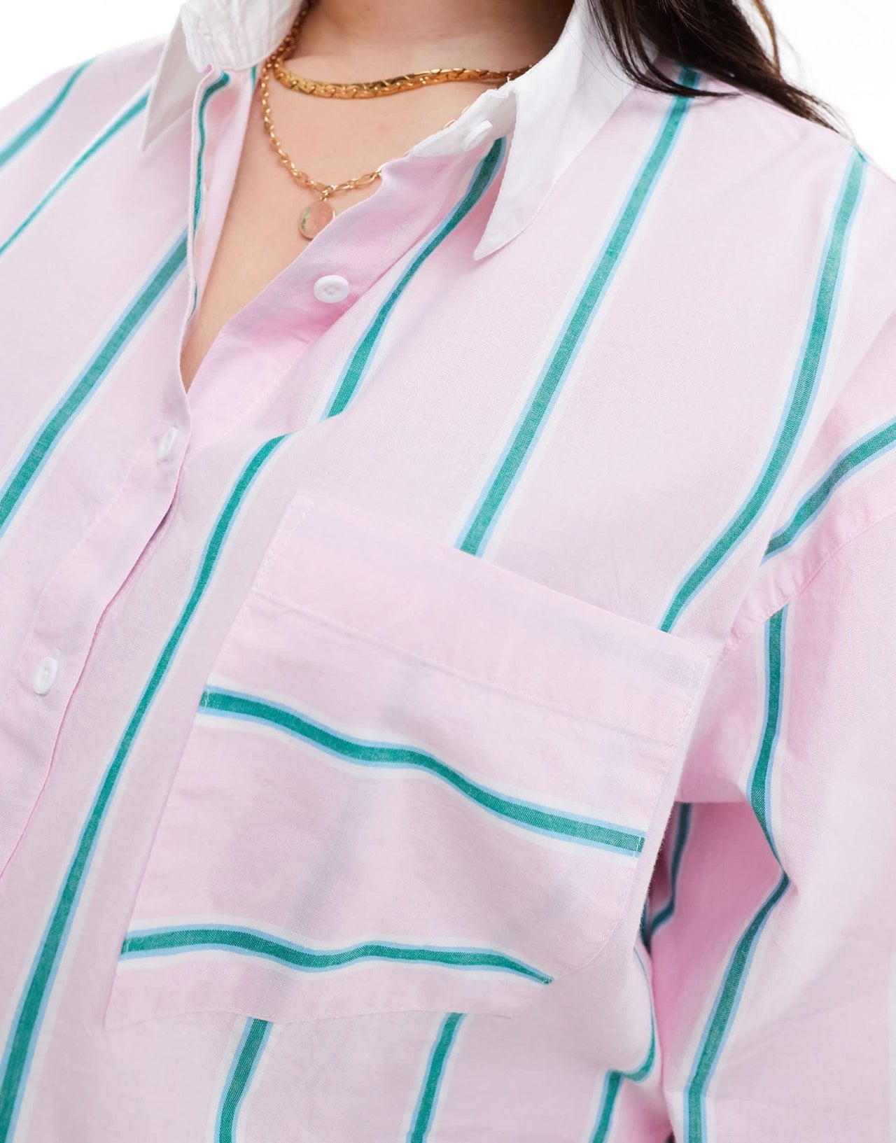 ASOS DESIGN Curve cropped shirt with contrast collar in pink stripe - ASOS Sample Sale EU Store