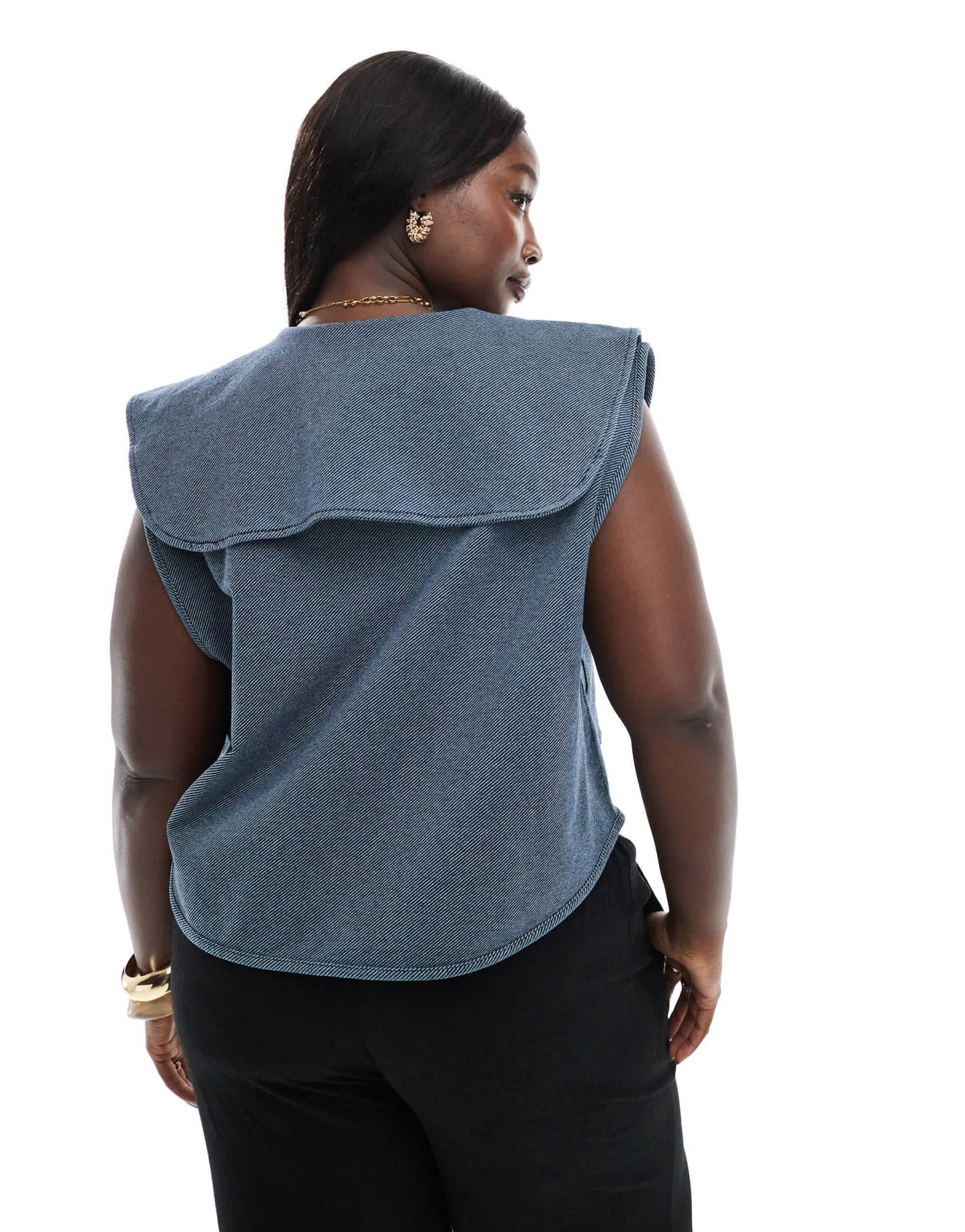 ASOS DESIGN Curve denim look peter pan collar waistcoat with tie front - ASOS Sample Sale EU Store