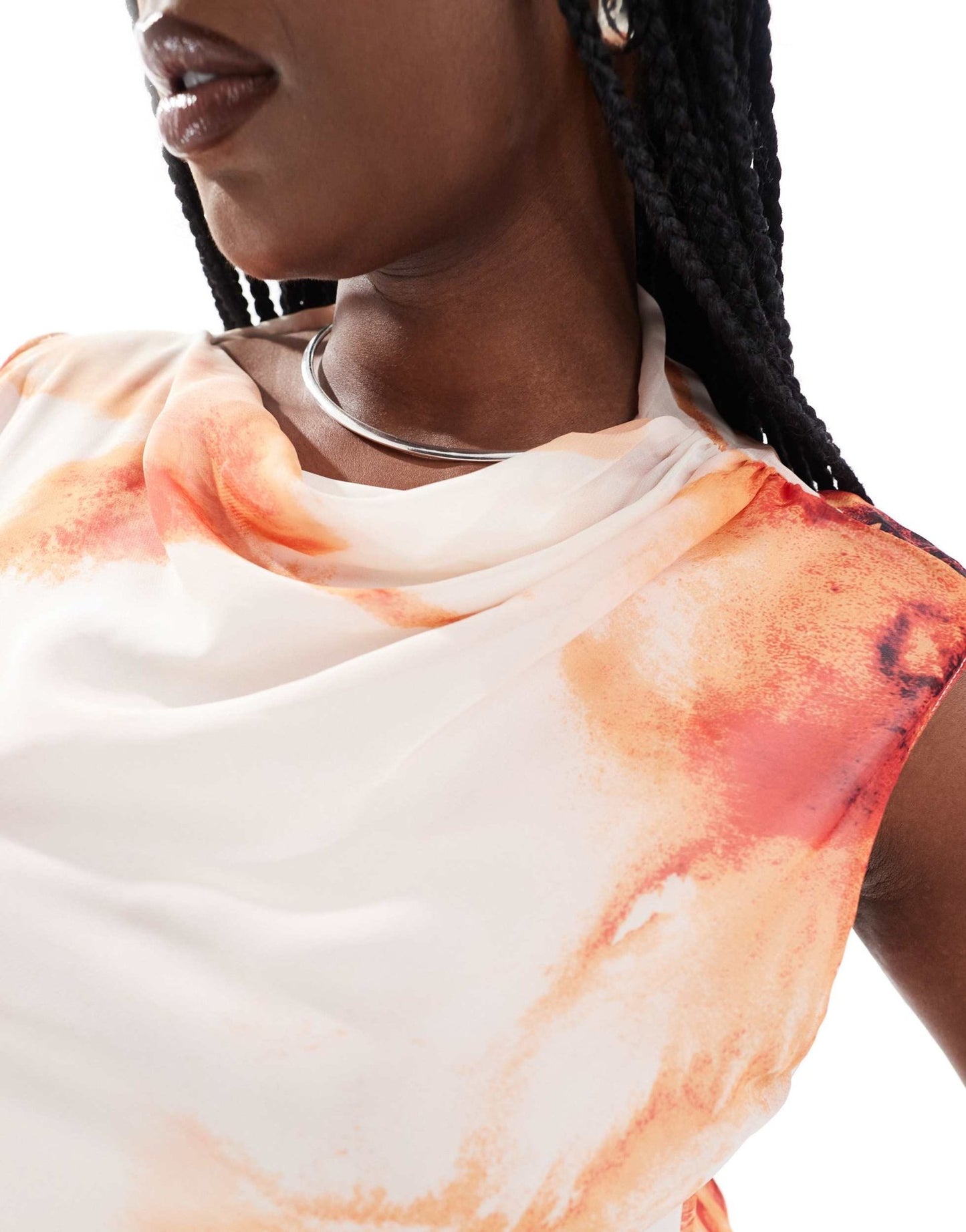 ASOS DESIGN Curve fallen shoulder with asym hem midi dress in red print - ASOS Sample Sale EU Store