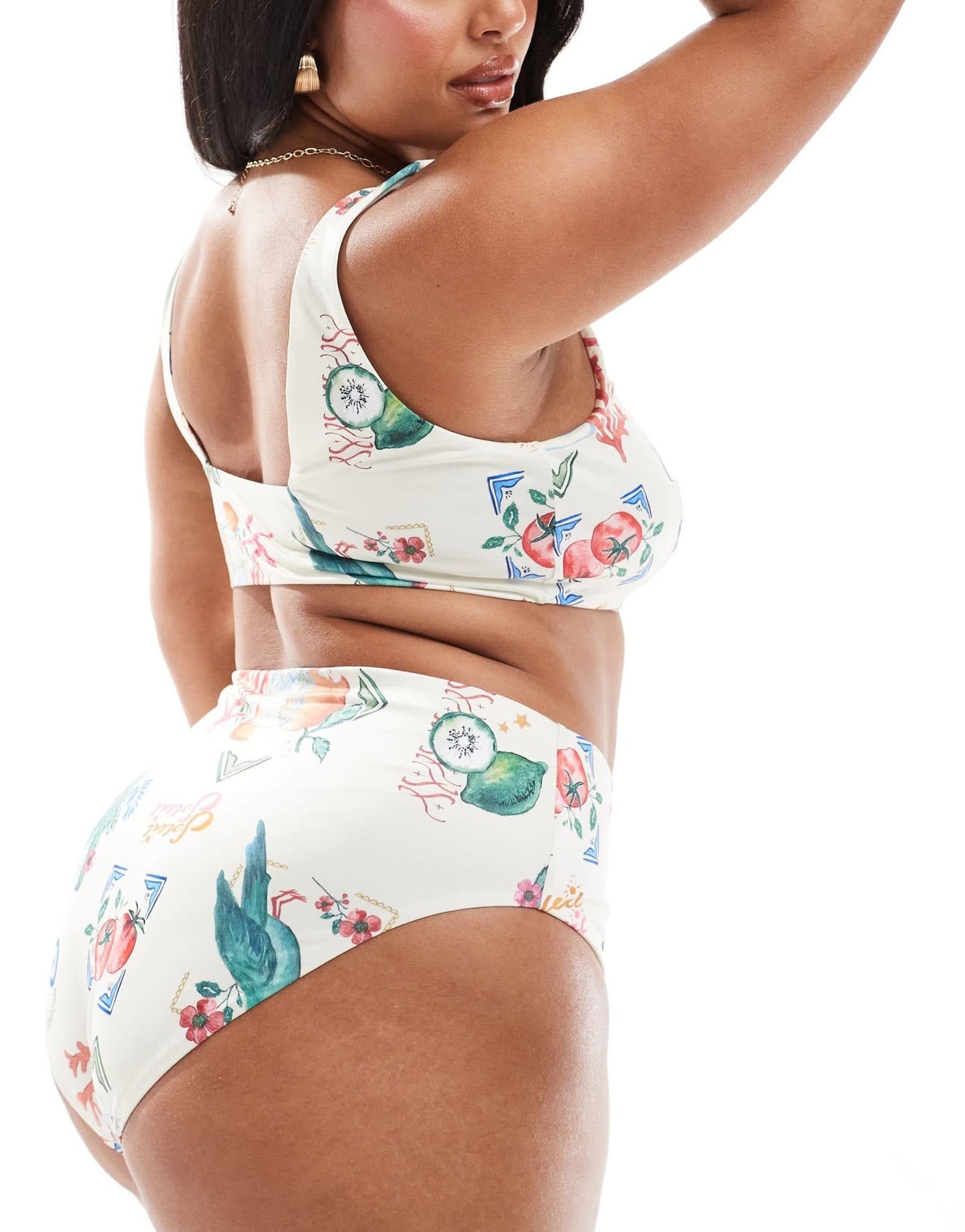 ASOS DESIGN Curve high leg high waist bikini bottom in postcard print - ASOS Sample Sale EU Store