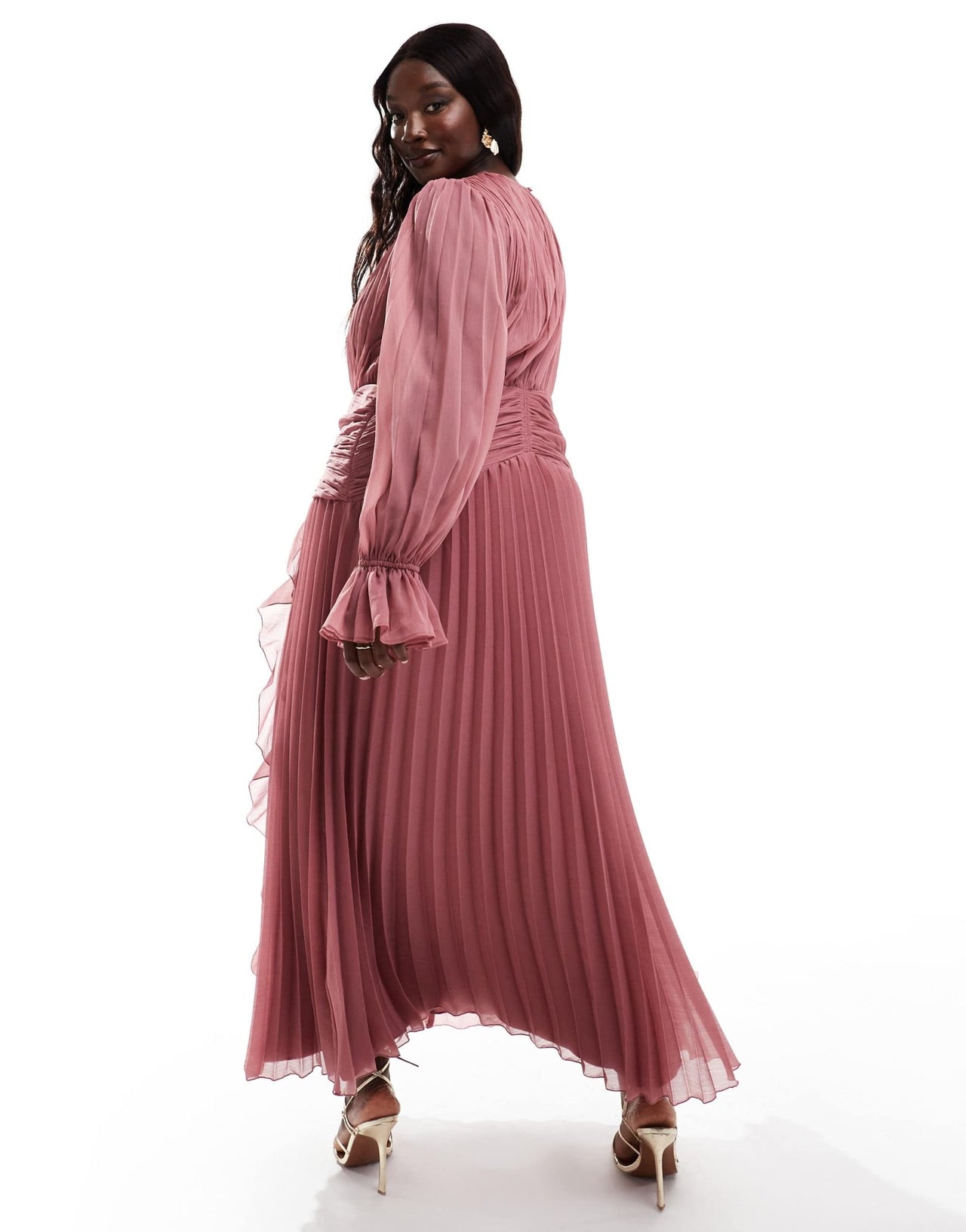 ASOS DESIGN Curve high neck ruched belt detail maxi dress in dusky pink - ASOS Sample Sale EU Store