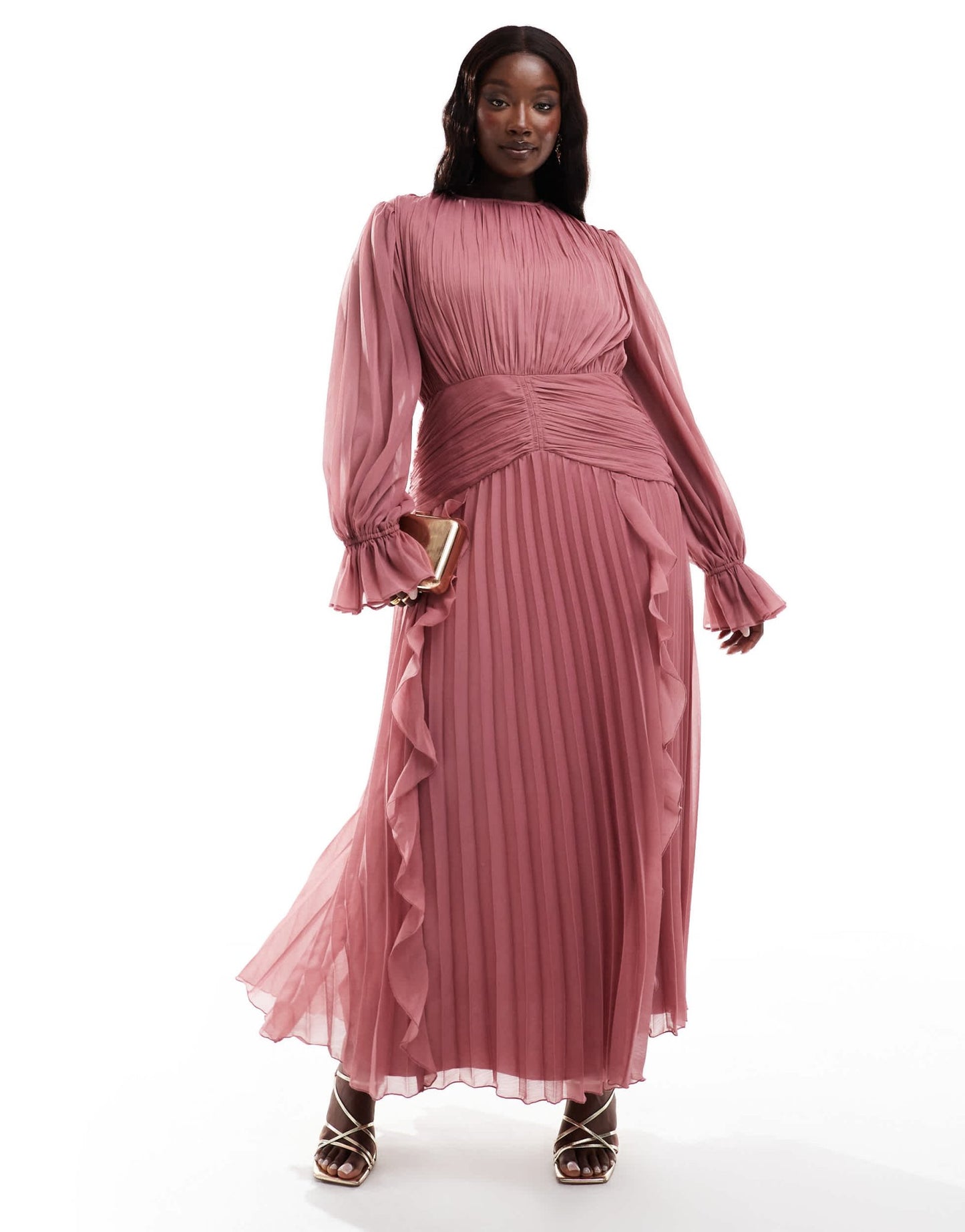 ASOS DESIGN Curve high neck ruched belt detail maxi dress in dusky pink - ASOS Sample Sale EU Store