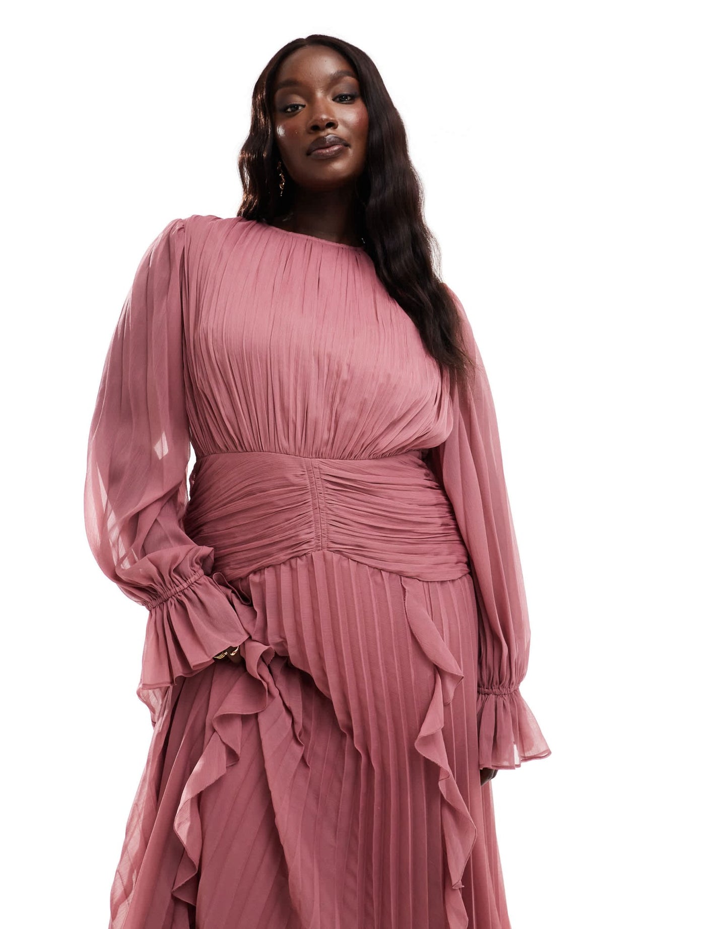 ASOS DESIGN Curve high neck ruched belt detail maxi dress in dusky pink - ASOS Sample Sale EU Store