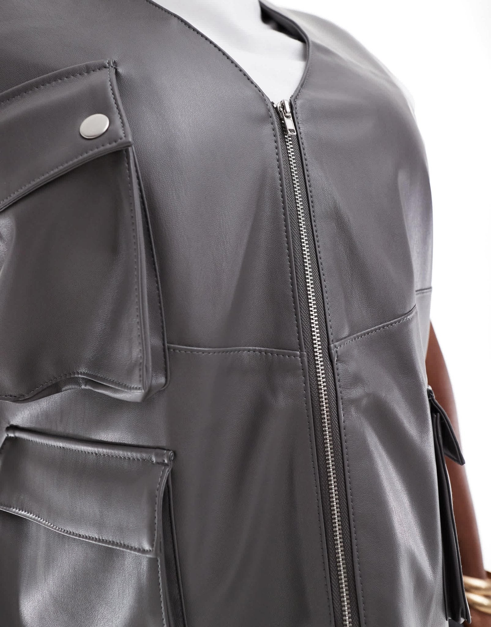 ASOS DESIGN Curve leather look utility pocket detail vest in grey - ASOS Sample Sale EU Store