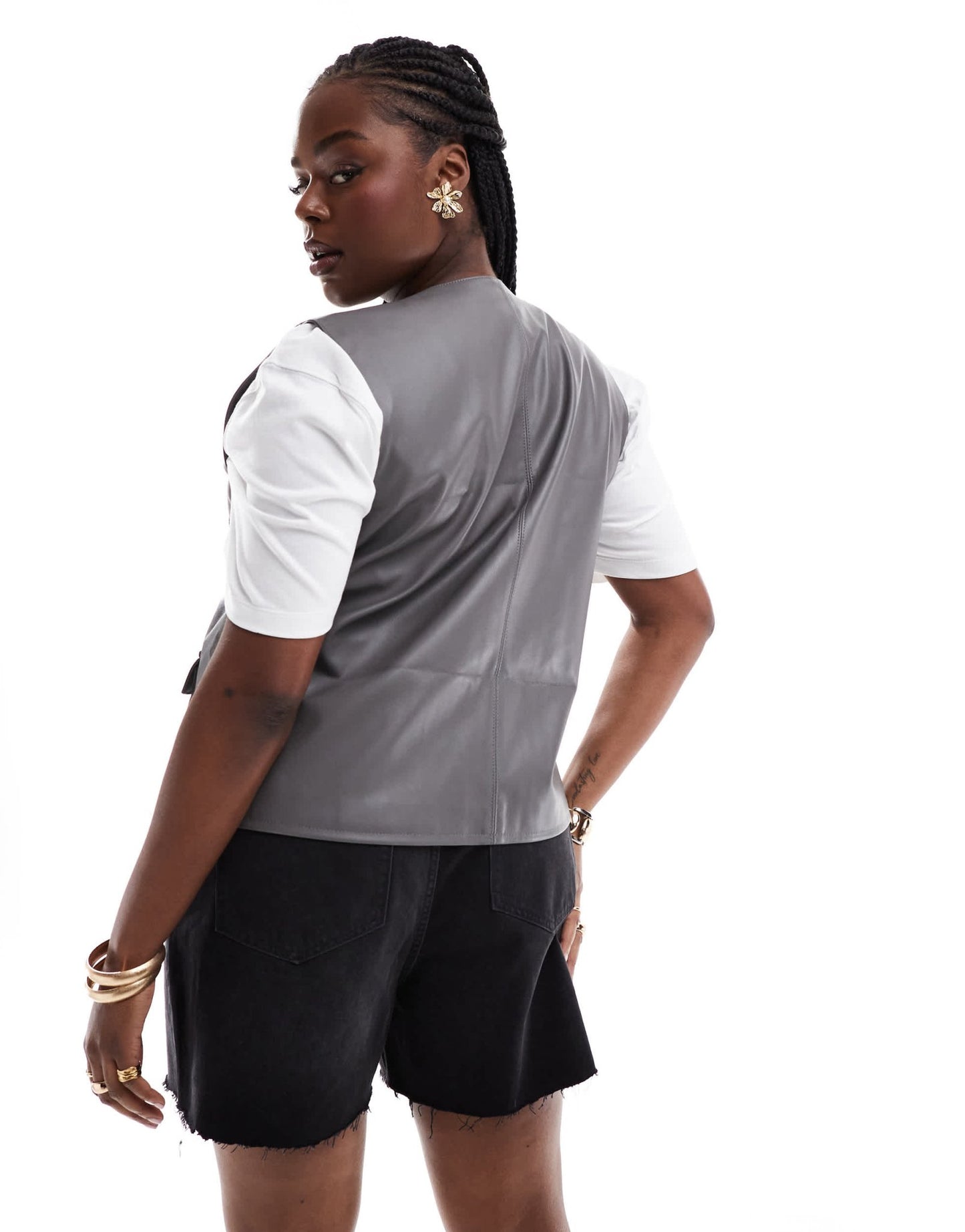 ASOS DESIGN Curve leather look utility pocket detail vest in grey - ASOS Sample Sale EU Store