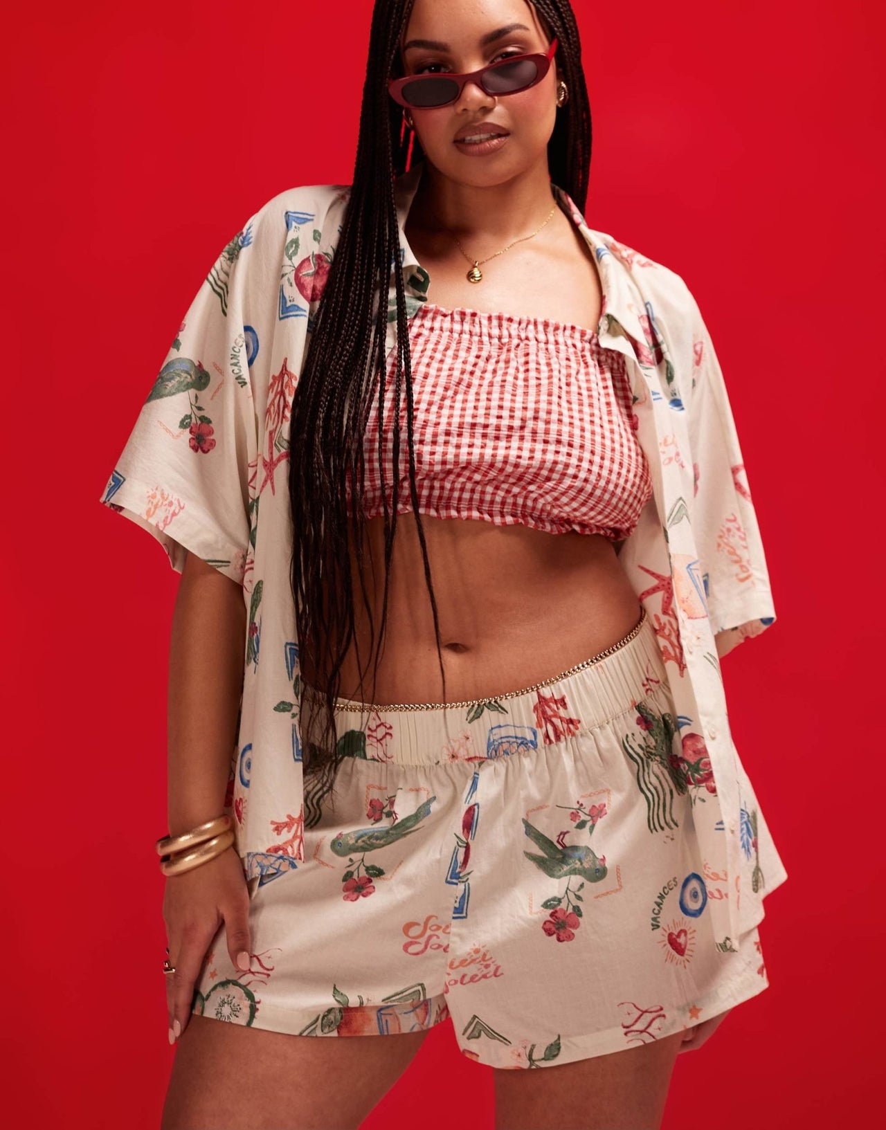 ASOS DESIGN Curve linen look co - ord beach short in postcard print - ASOS Sample Sale EU Store