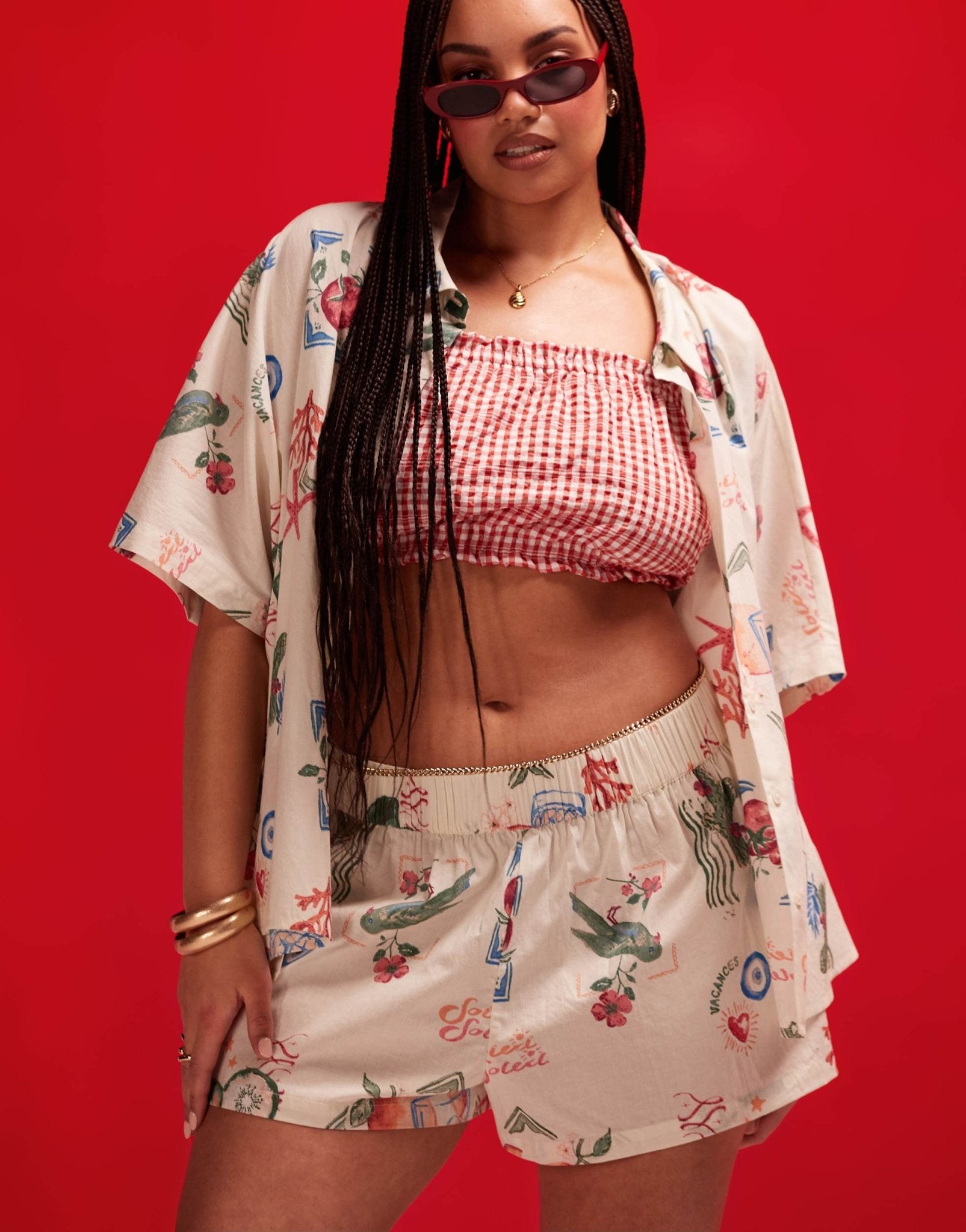ASOS DESIGN Curve linen look co - ord beach short in postcard print - ASOS Sample Sale EU Store