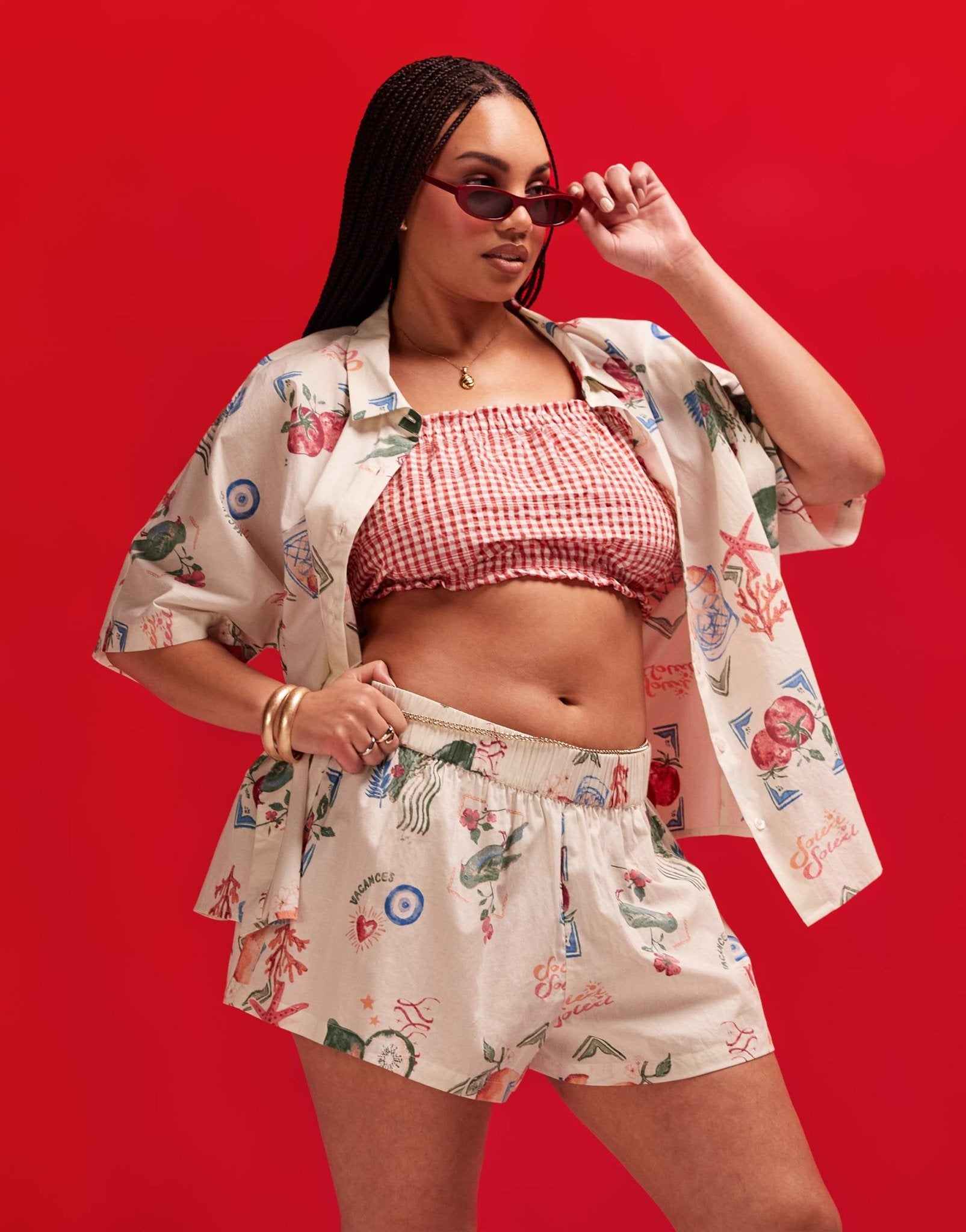 ASOS DESIGN Curve linen look co - ord beach short in postcard print - ASOS Sample Sale EU Store