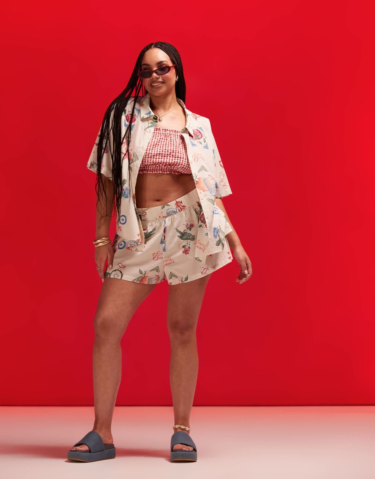 ASOS DESIGN Curve linen look co - ord beach short in postcard print - ASOS Sample Sale EU Store
