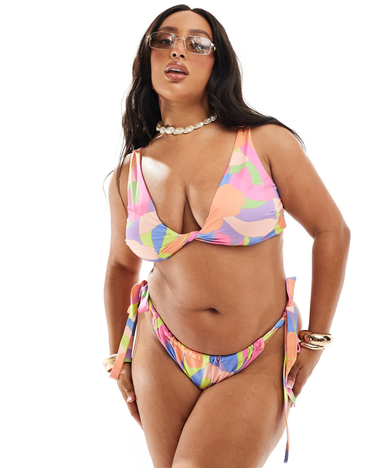 ASOS DESIGN Curve mix and match tie side bikini bottom in pastel abstract floral print - ASOS Sample Sale EU Store