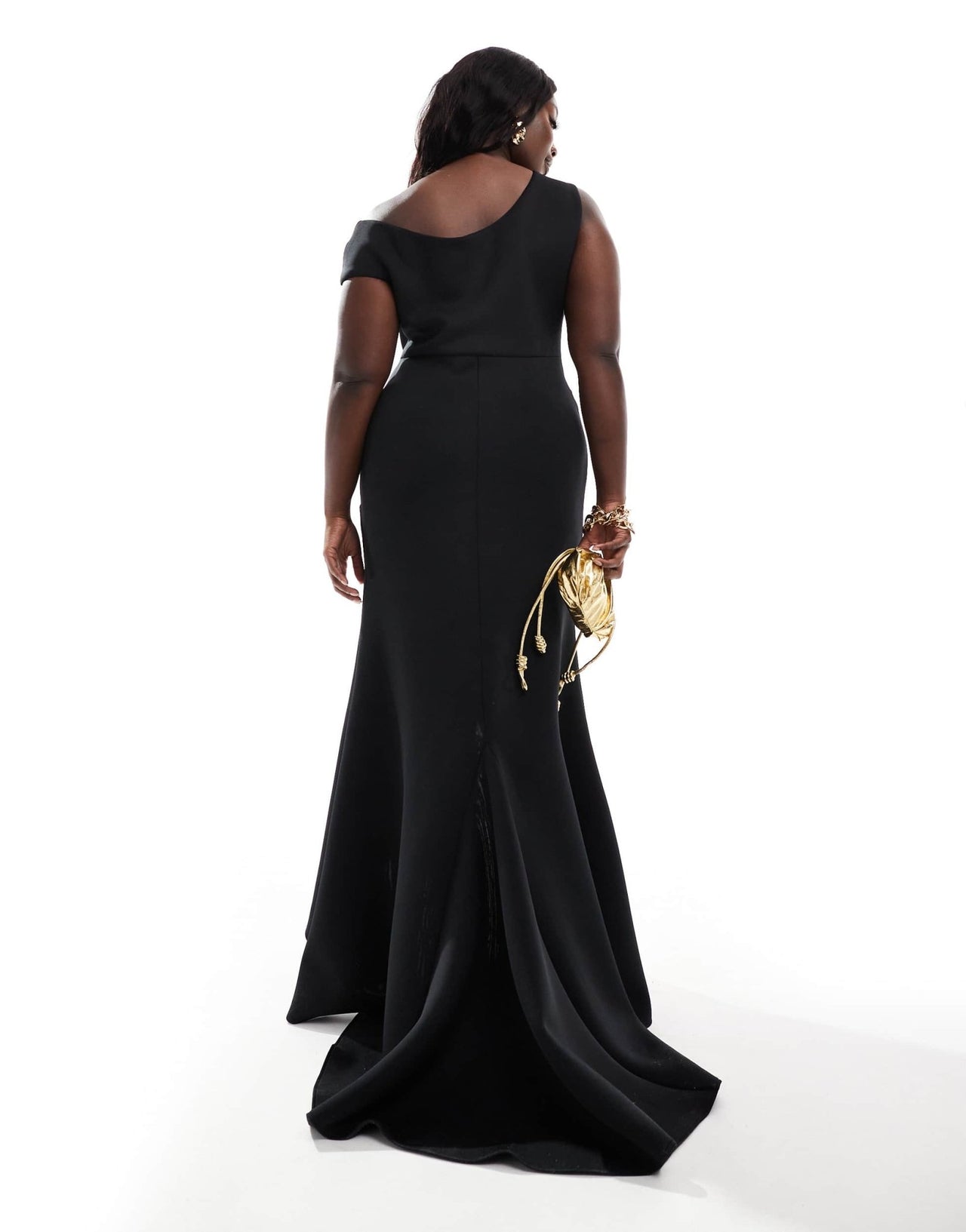 ASOS DESIGN Curve premium off shoulder dress with manipulated skirt detail in black - ASOS Sample Sale EU Store