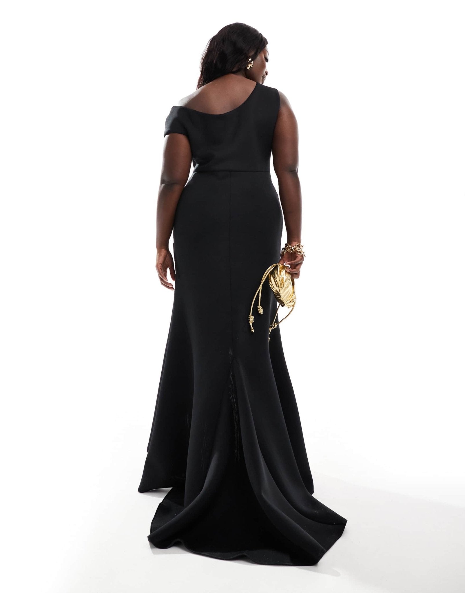 ASOS DESIGN Curve premium off shoulder dress with manipulated skirt detail in black - ASOS Sample Sale EU Store