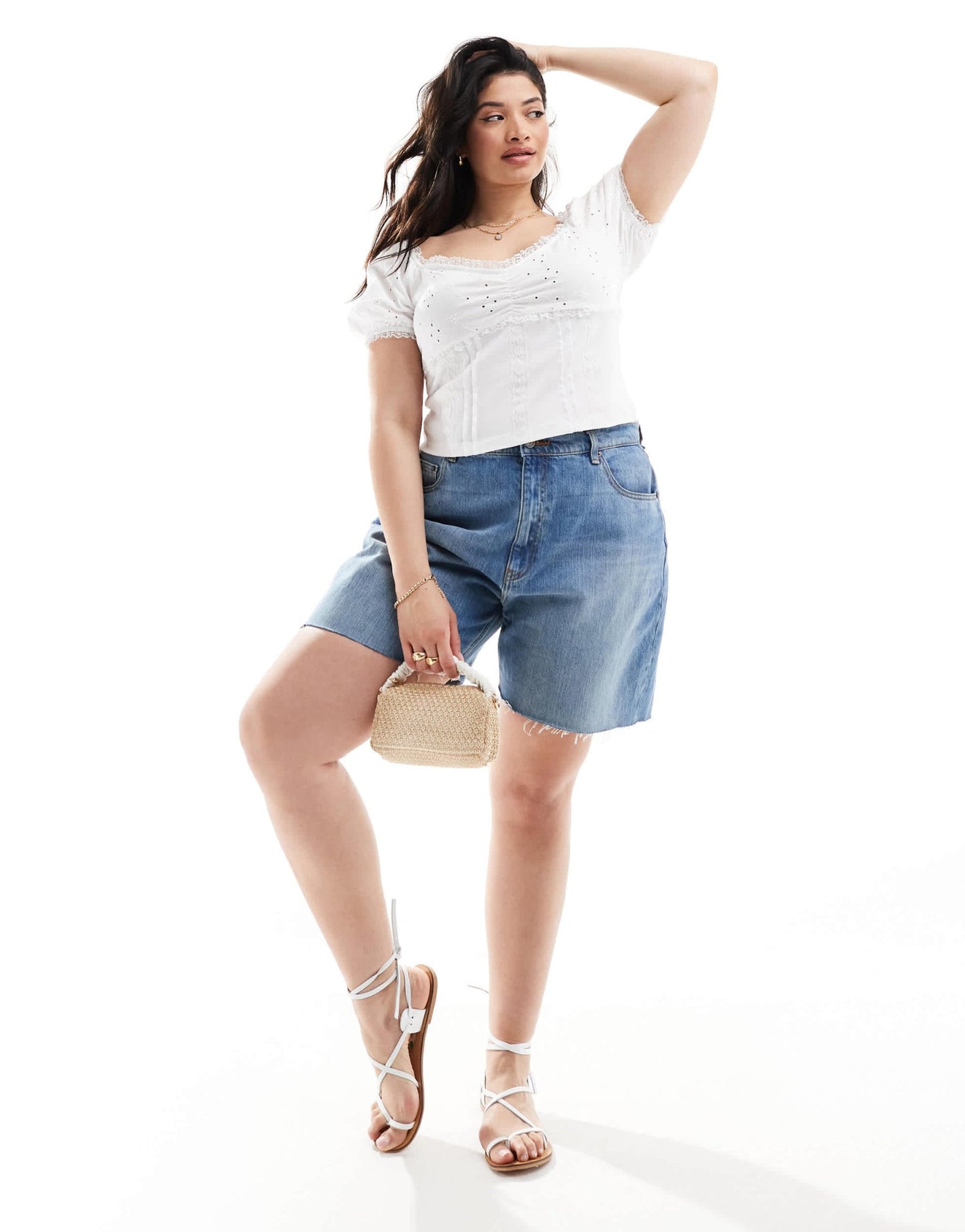 ASOS DESIGN Curve puff sleeve broderie milkmaid top in white - ASOS Sample Sale EU Store