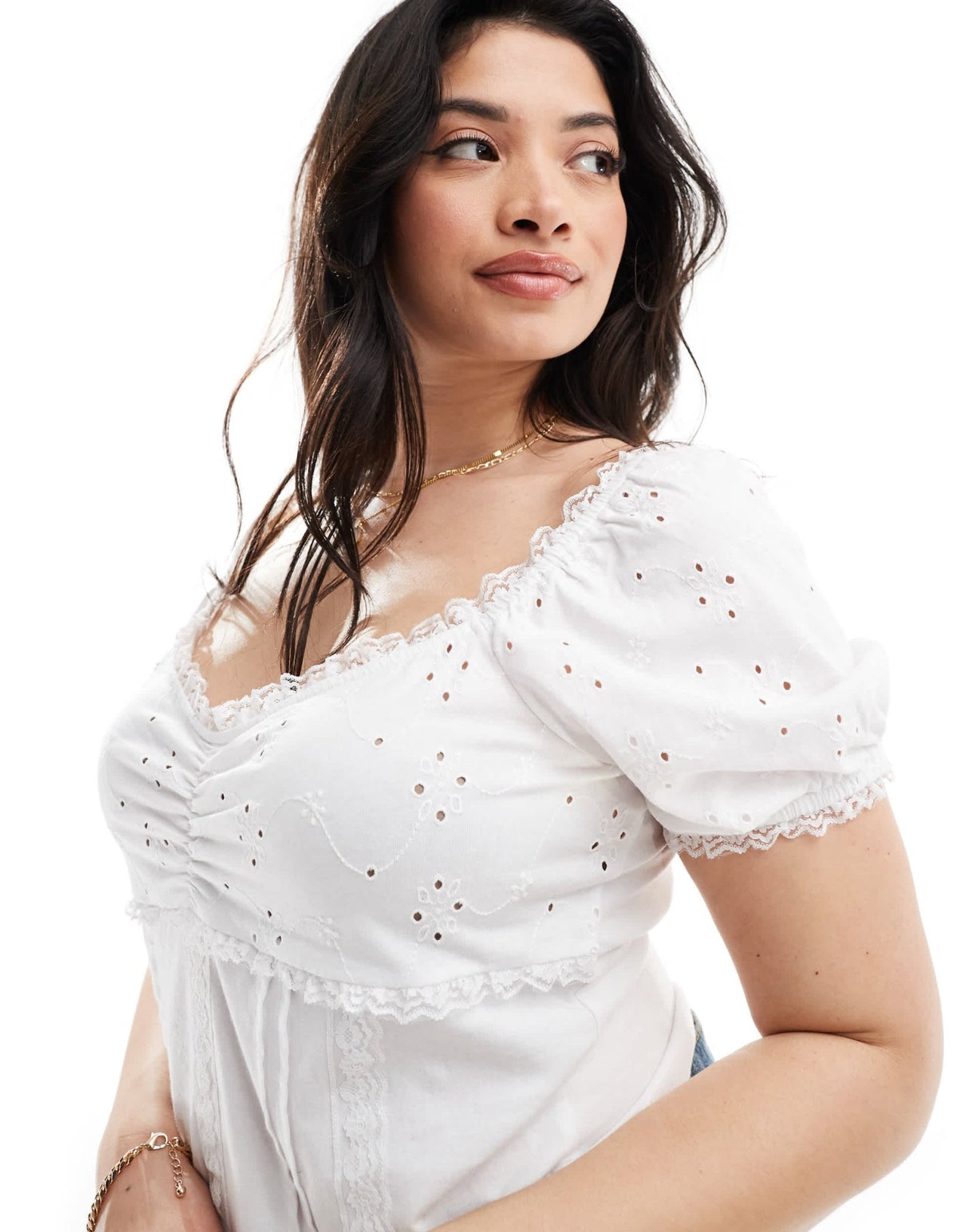ASOS DESIGN Curve puff sleeve broderie milkmaid top in white - ASOS Sample Sale EU Store