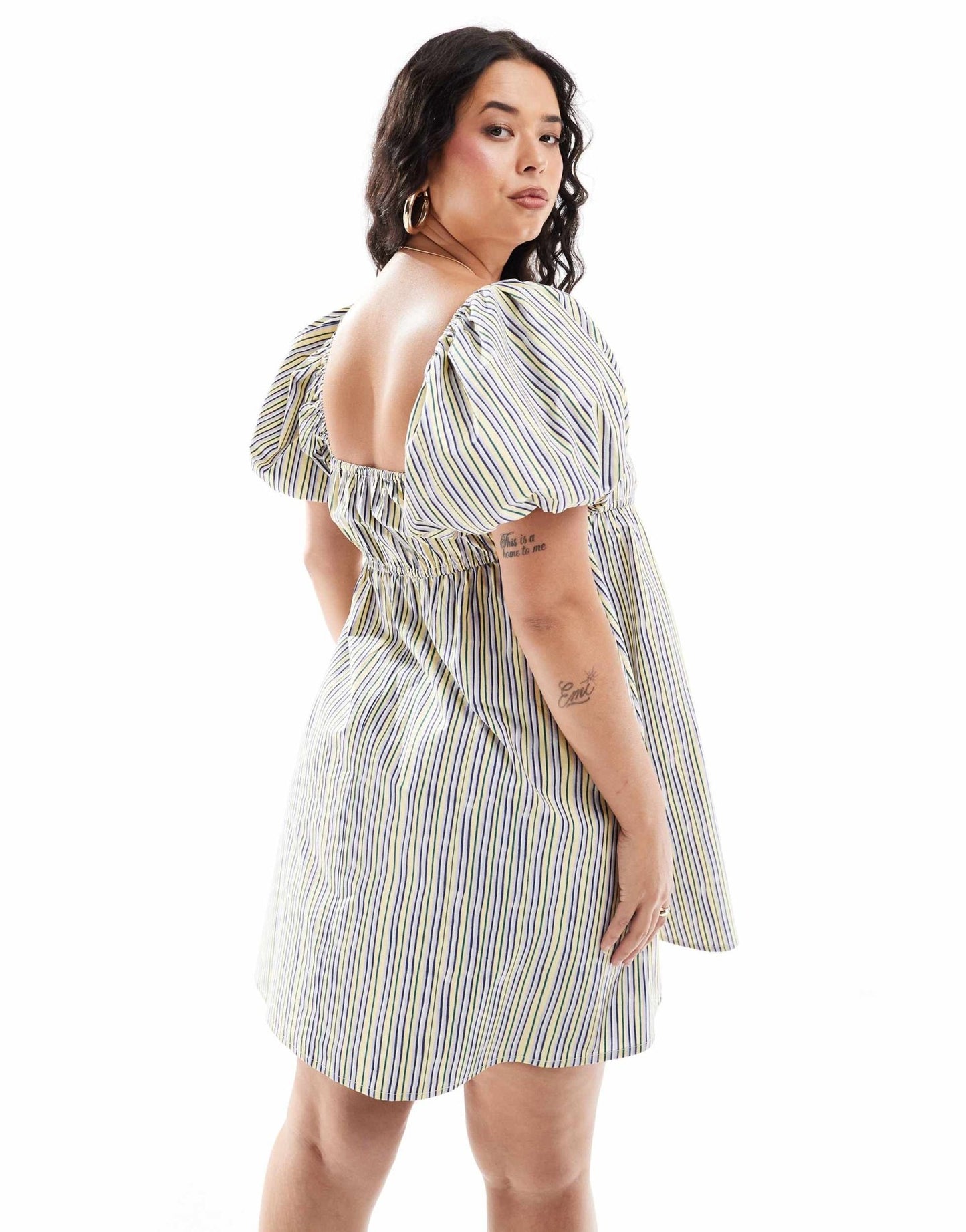 ASOS DESIGN Curve puffed sleeve smock mini dress in yellow stripe - ASOS Sample Sale EU Store