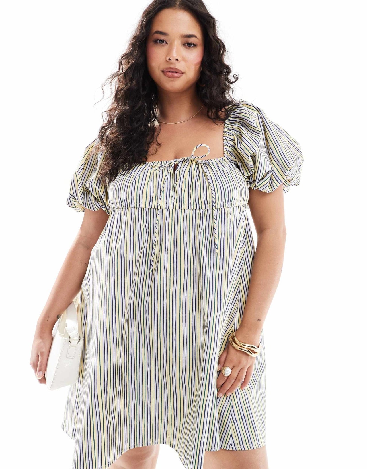 ASOS DESIGN Curve puffed sleeve smock mini dress in yellow stripe - ASOS Sample Sale EU Store