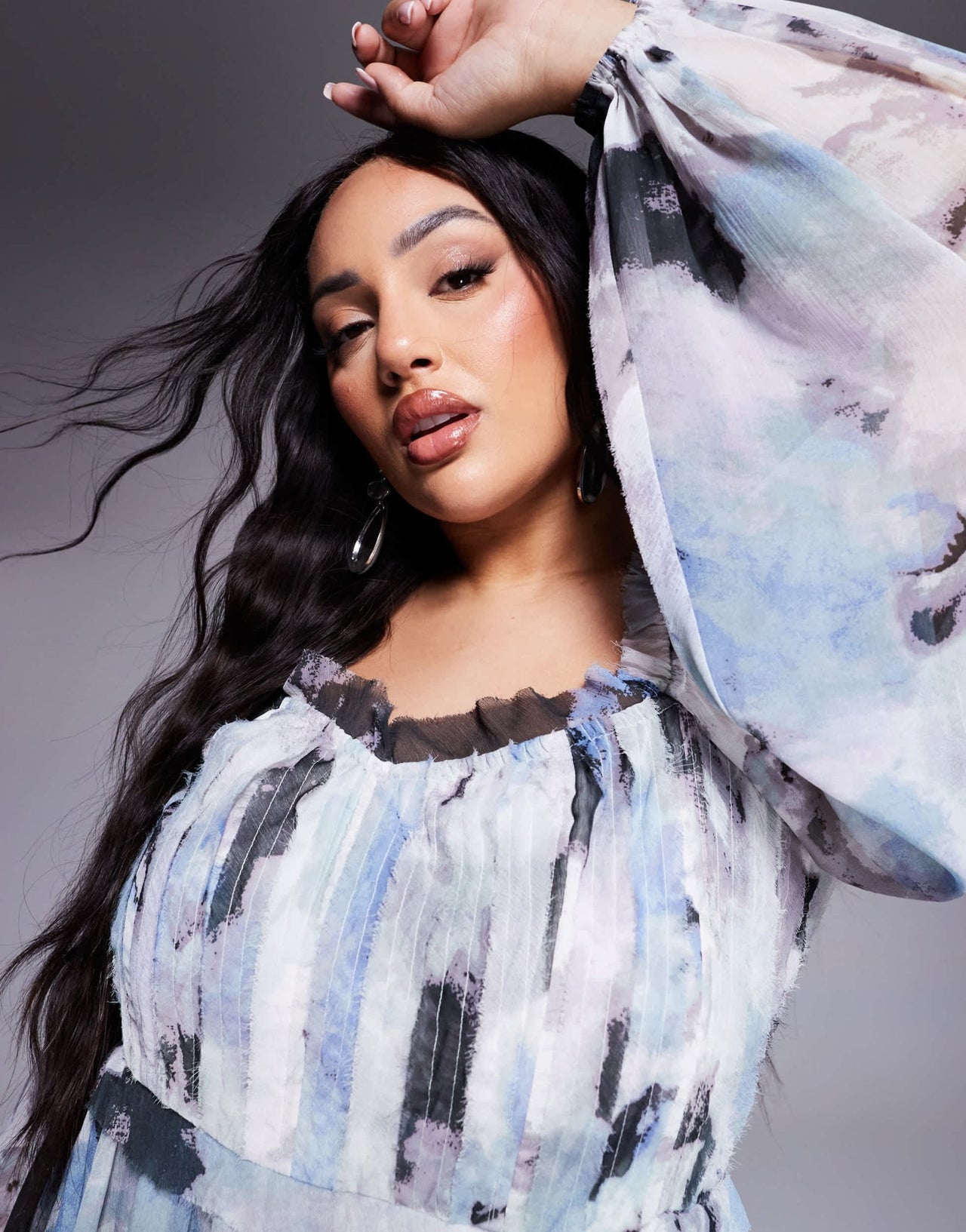 ASOS DESIGN Curve raw edge corset mini dress with blouson sleeves in blurred print - ASOS Sample Sale EU Store