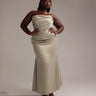 ASOS DESIGN Curve satin bandeau bridesmaid maxi dress in light green