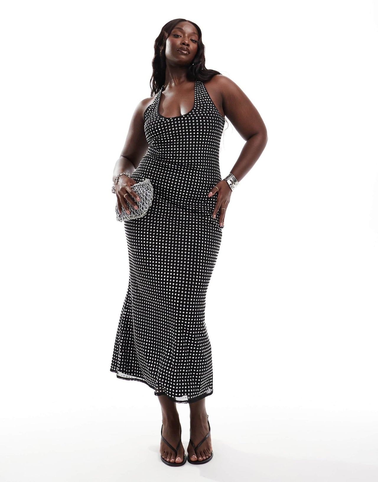 ASOS DESIGN Curve scooped halter neck midi dress in lazer cut hotfix in black - ASOS Sample Sale EU Store