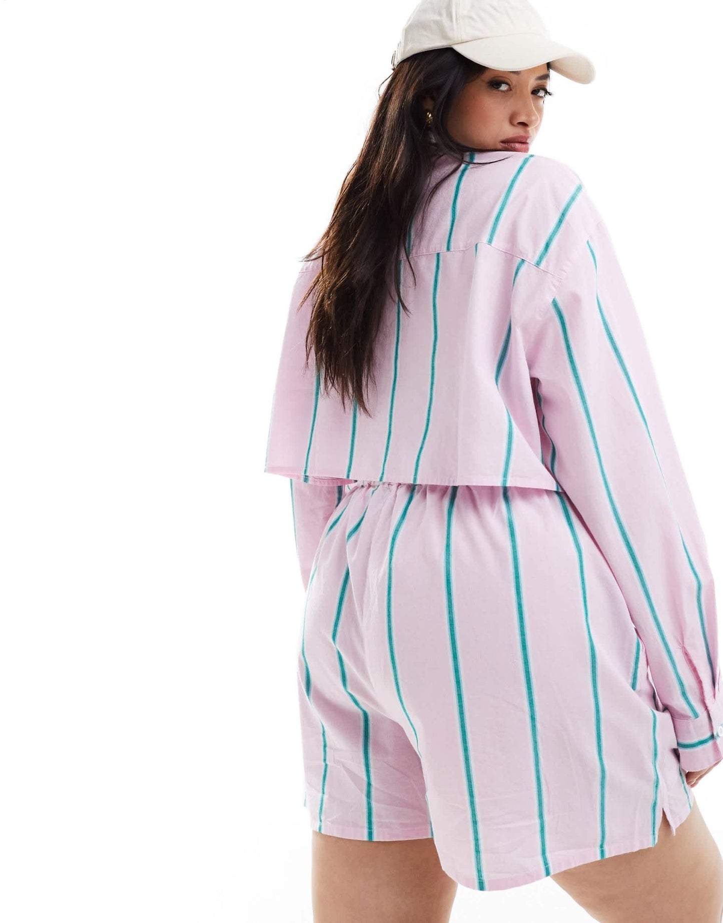 ASOS DESIGN Curve shorts with contrast waist in pink stripe - ASOS Sample Sale EU Store