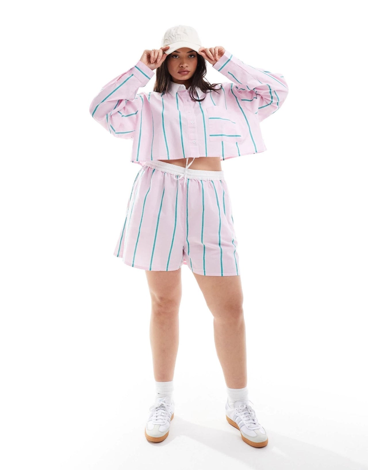 ASOS DESIGN Curve shorts with contrast waist in pink stripe - ASOS Sample Sale EU Store