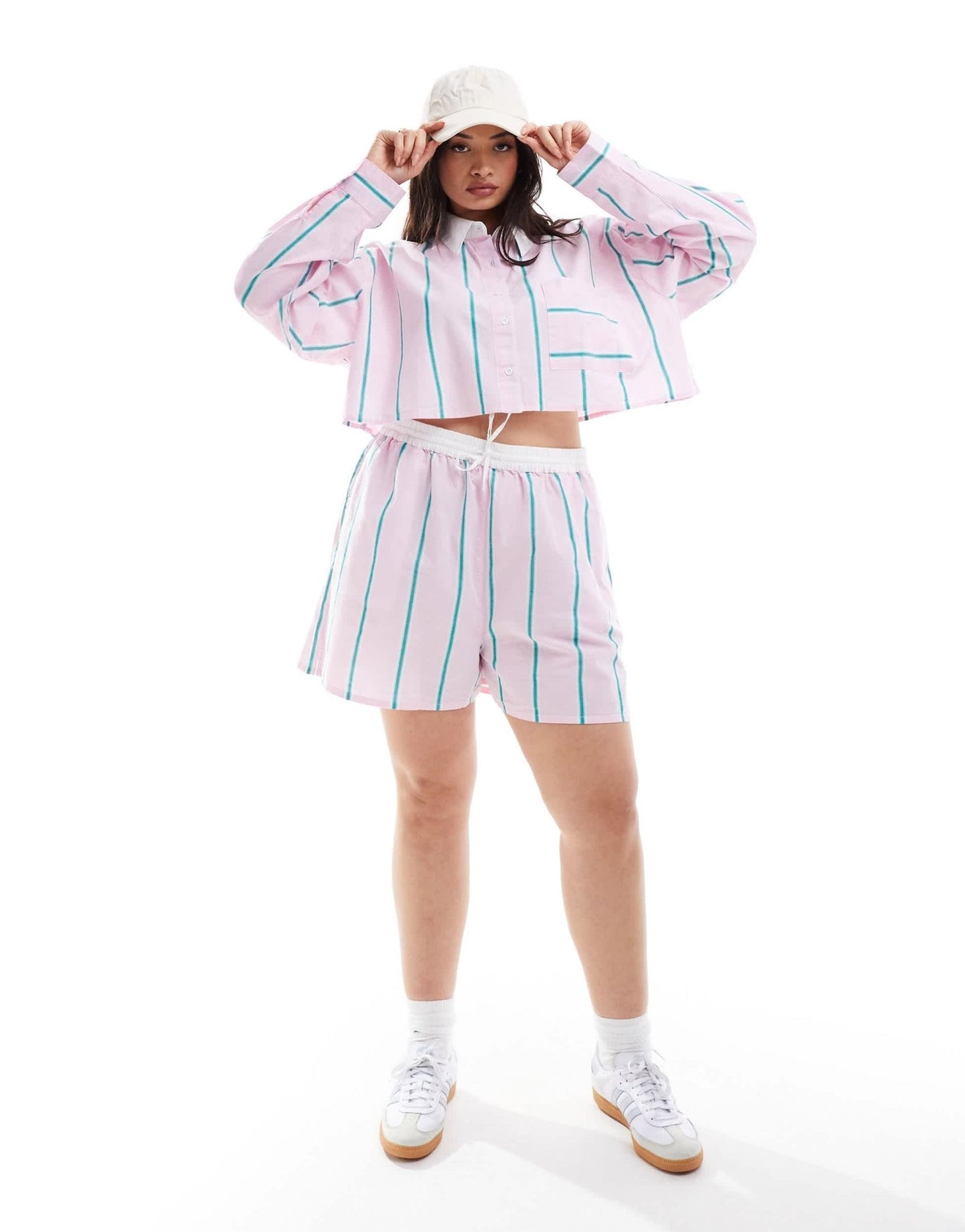 ASOS DESIGN Curve shorts with contrast waist in pink stripe - ASOS Sample Sale EU Store