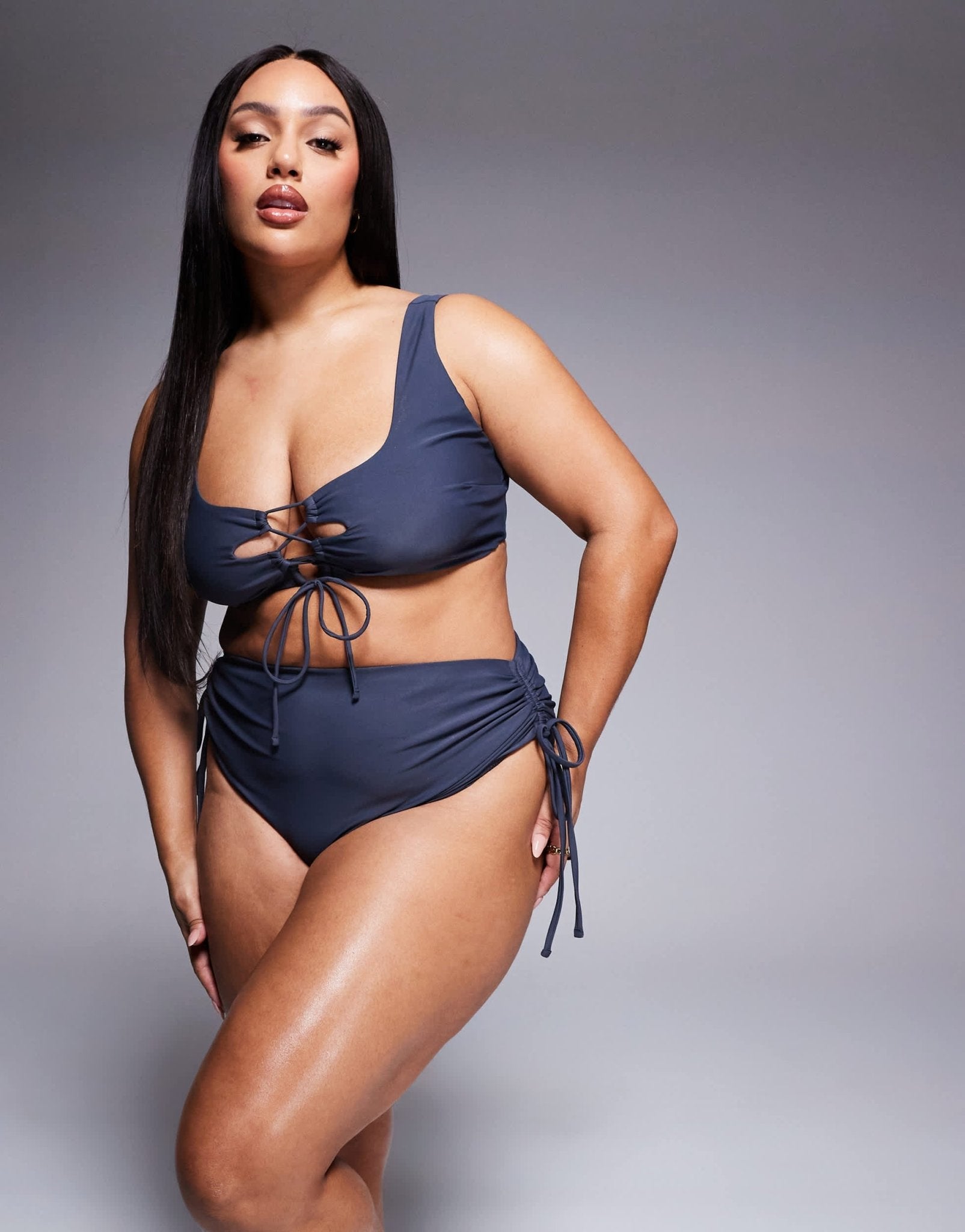 ASOS DESIGN Curve Sierra high waist bikini bottom with ties in slate grey - ASOS Sample Sale EU Store