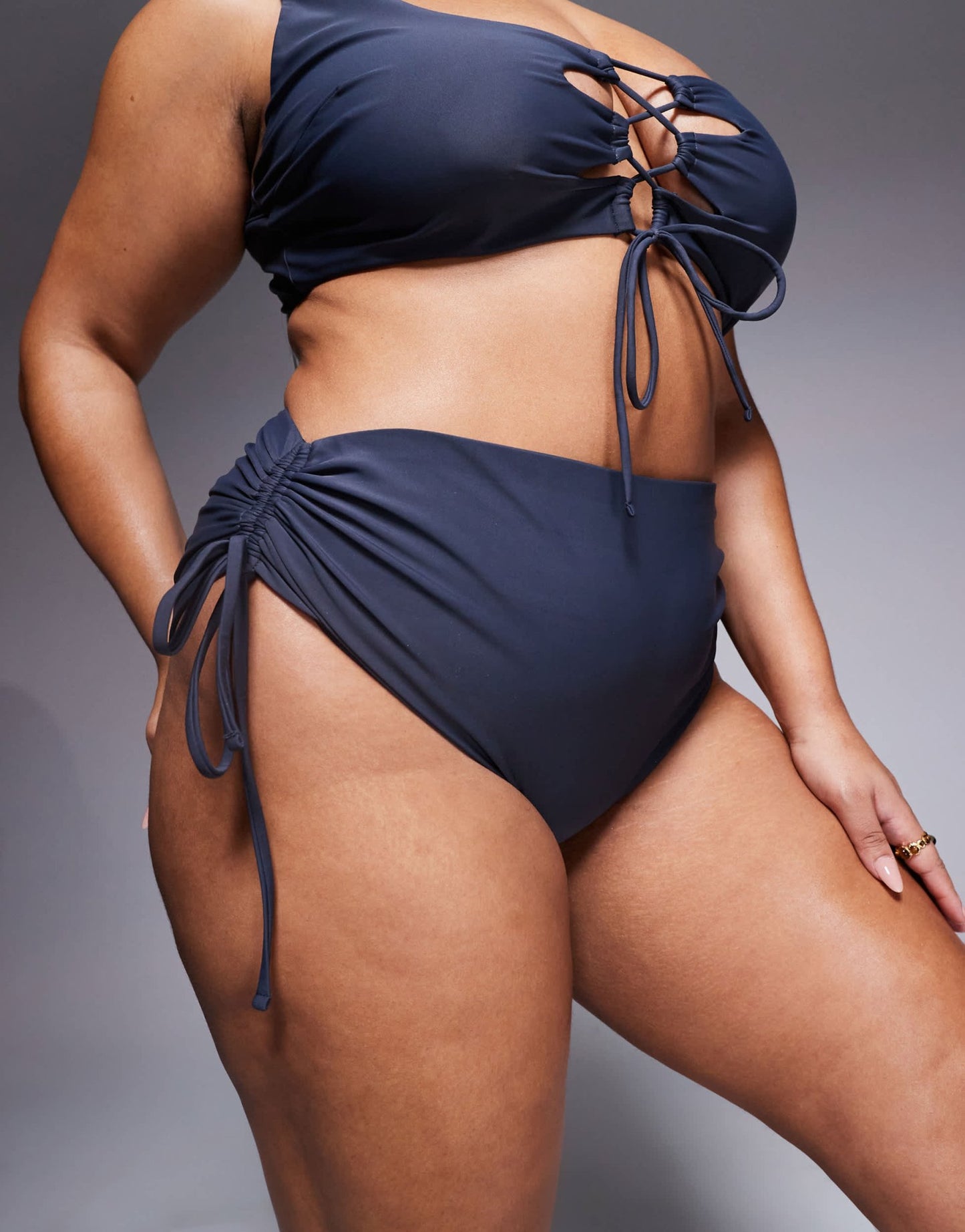 ASOS DESIGN Curve Sierra high waist bikini bottom with ties in slate grey - ASOS Sample Sale EU Store