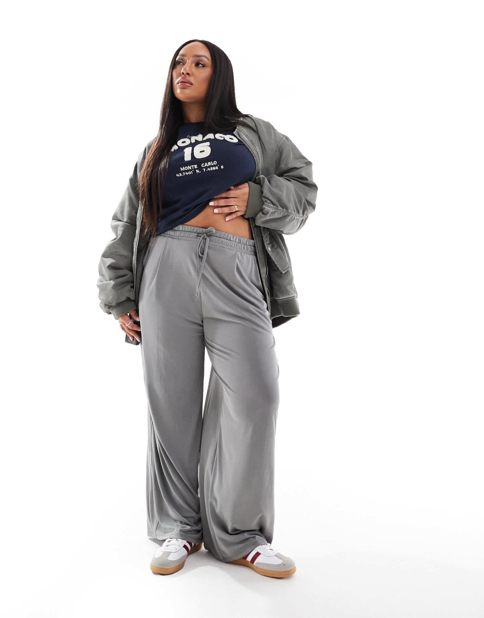 ASOS DESIGN Curve soft handle wide leg trouser with tie waist in light grey - ASOS Sample Sale EU Store