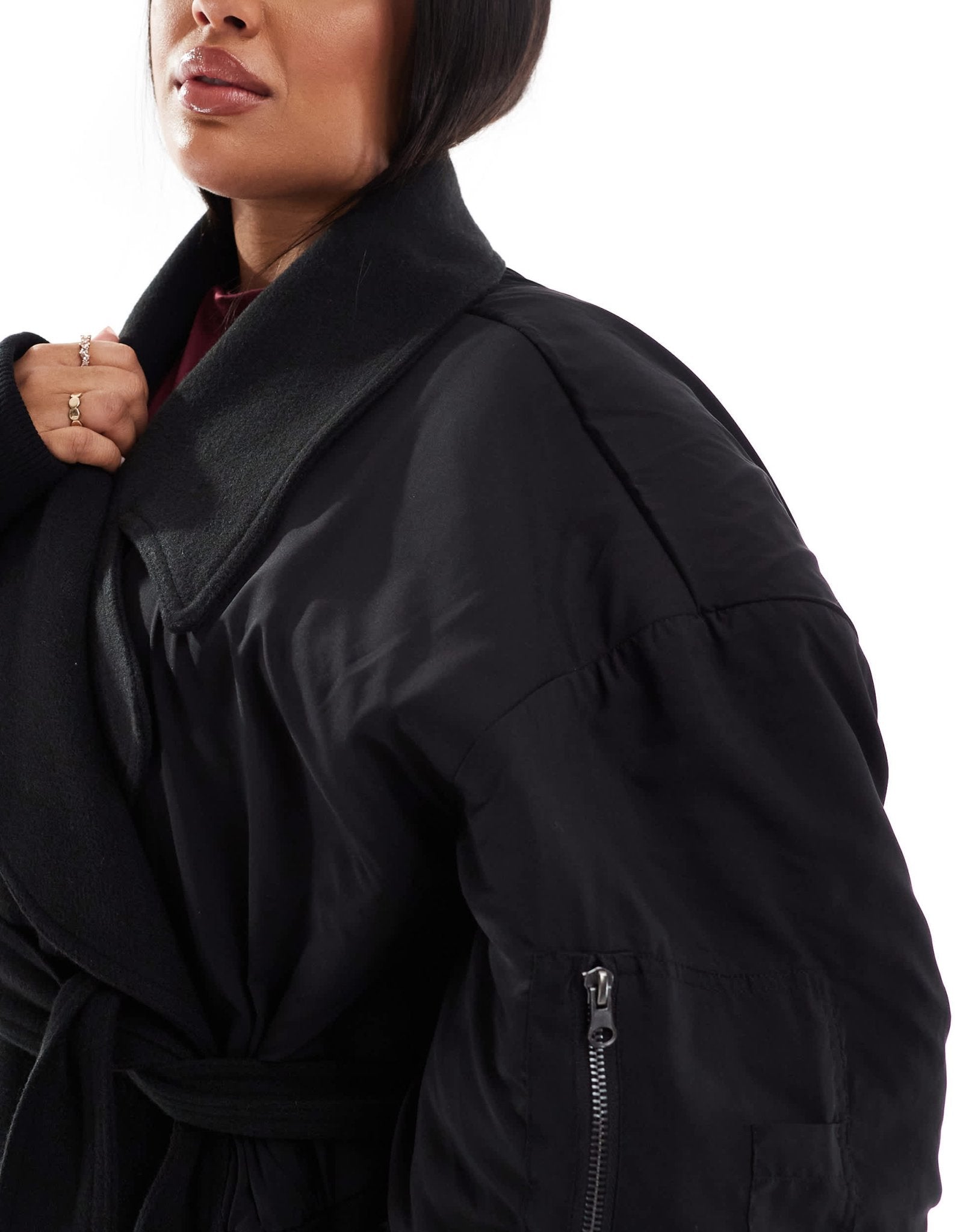 ASOS DESIGN Curve spliced formal bomber coat in black - ASOS Sample Sale EU Store