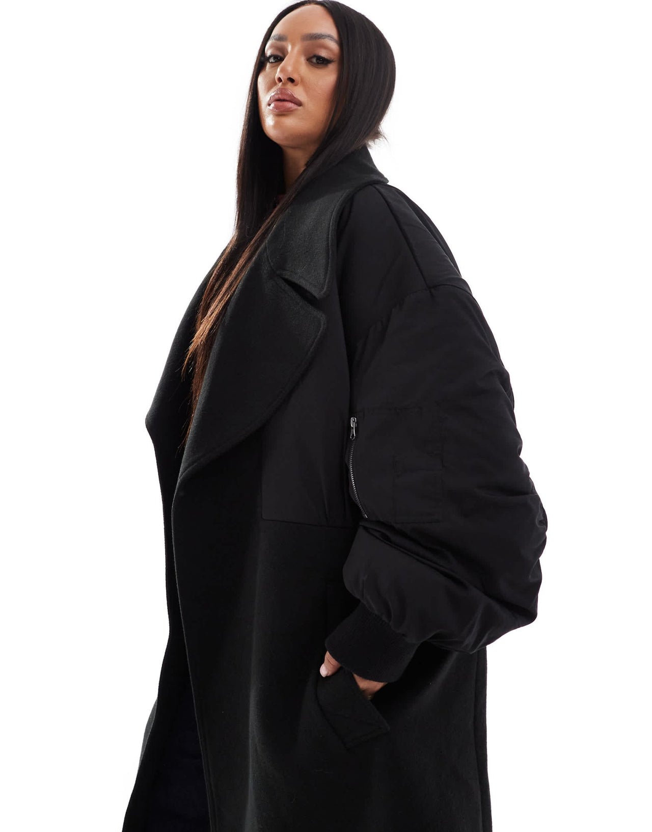 ASOS DESIGN Curve spliced formal bomber coat in black - ASOS Sample Sale EU Store