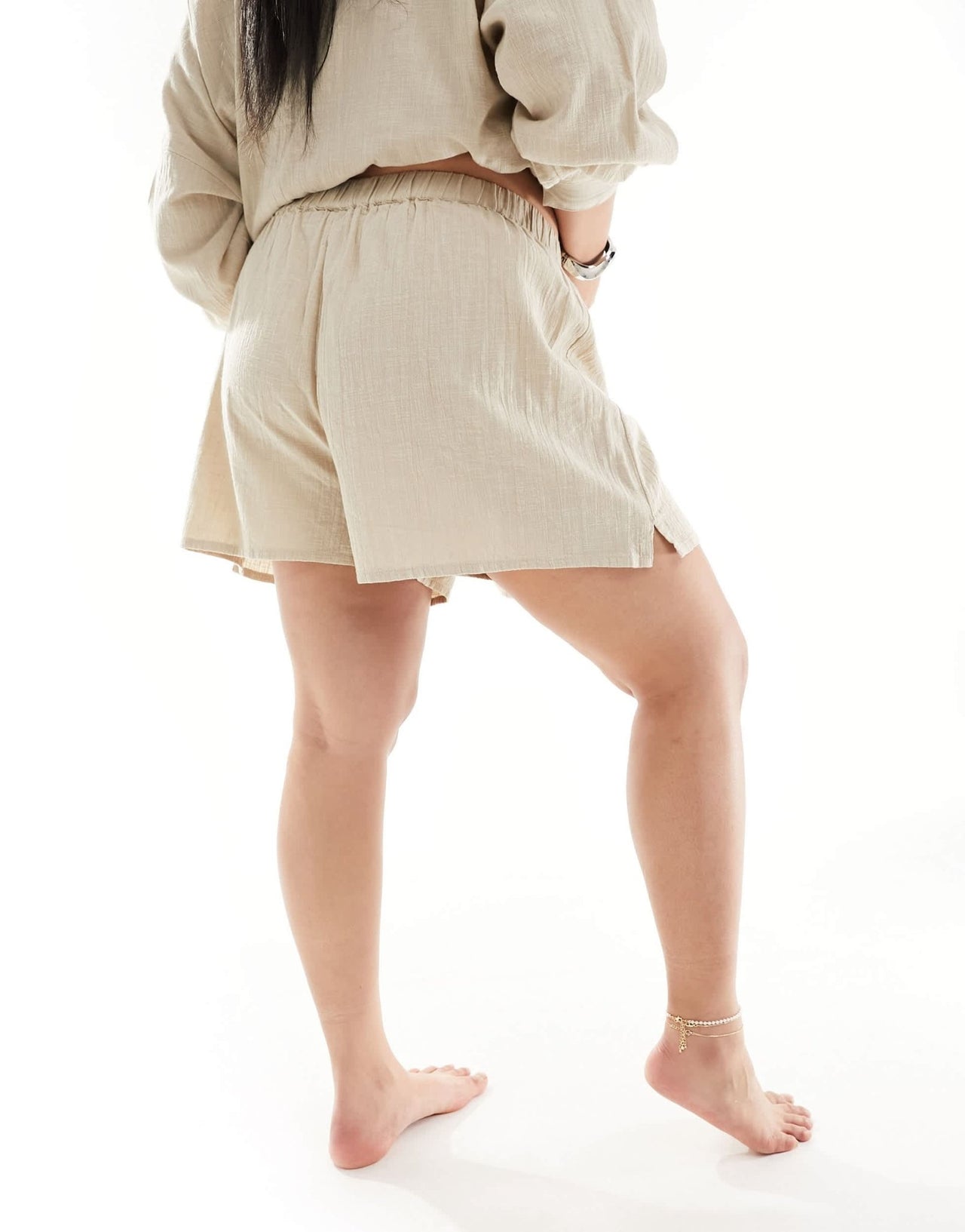 ASOS DESIGN Curve textured beach short co - ord in natural - ASOS Sample Sale EU Store