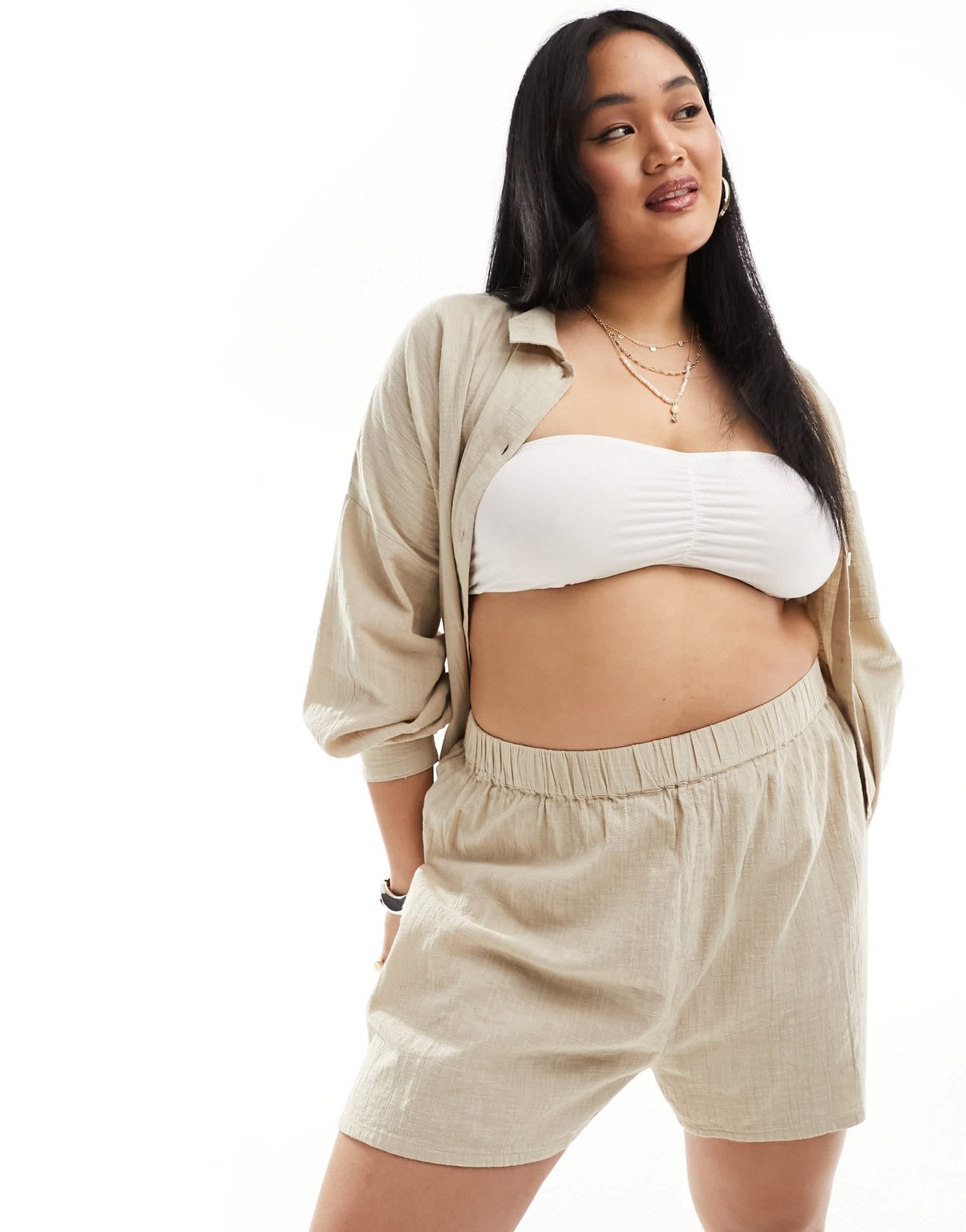 ASOS DESIGN Curve textured beach short co - ord in natural - ASOS Sample Sale EU Store