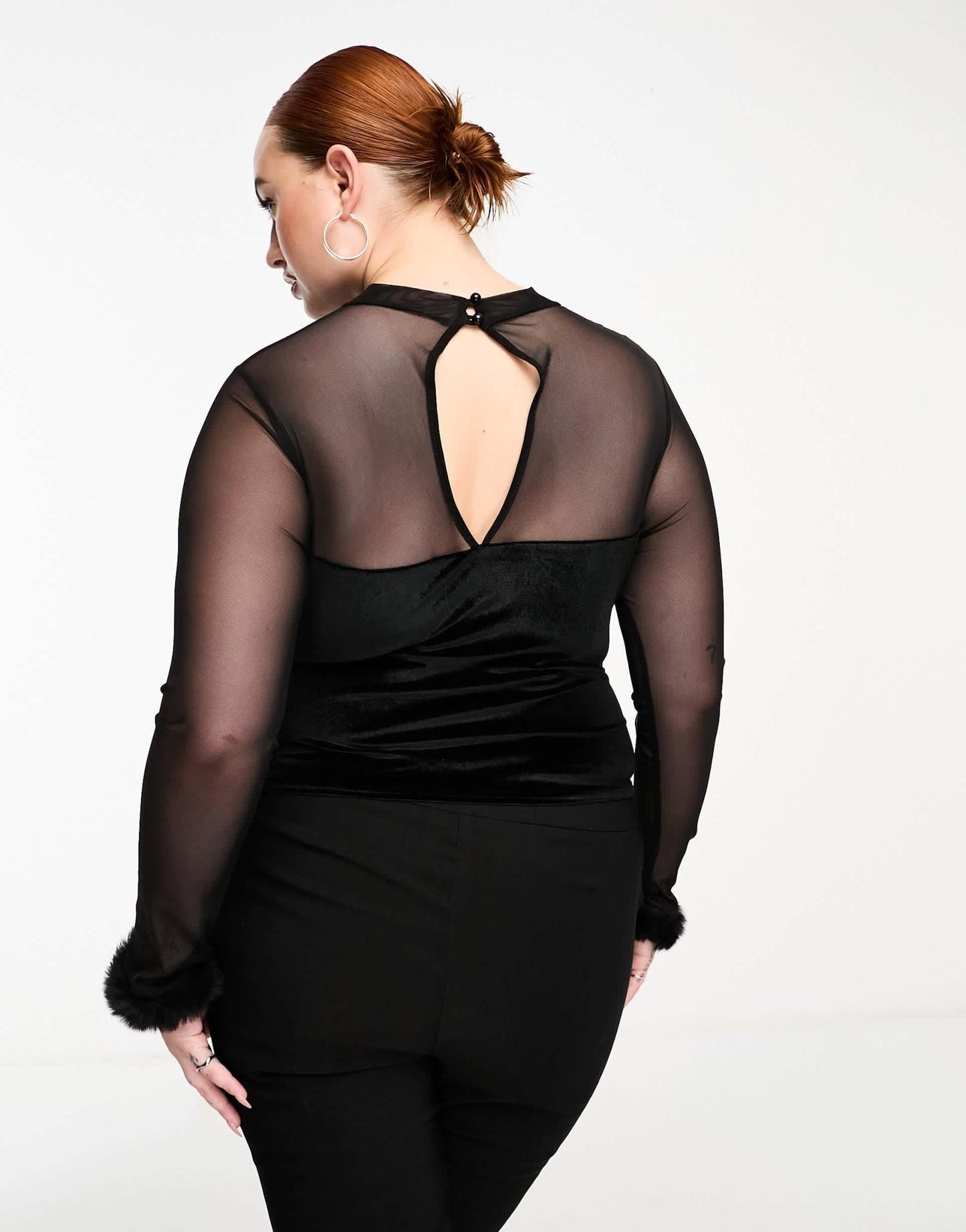ASOS DESIGN Curve velvet corset top with mesh sleeves in black - ASOS Sample Sale EU Store