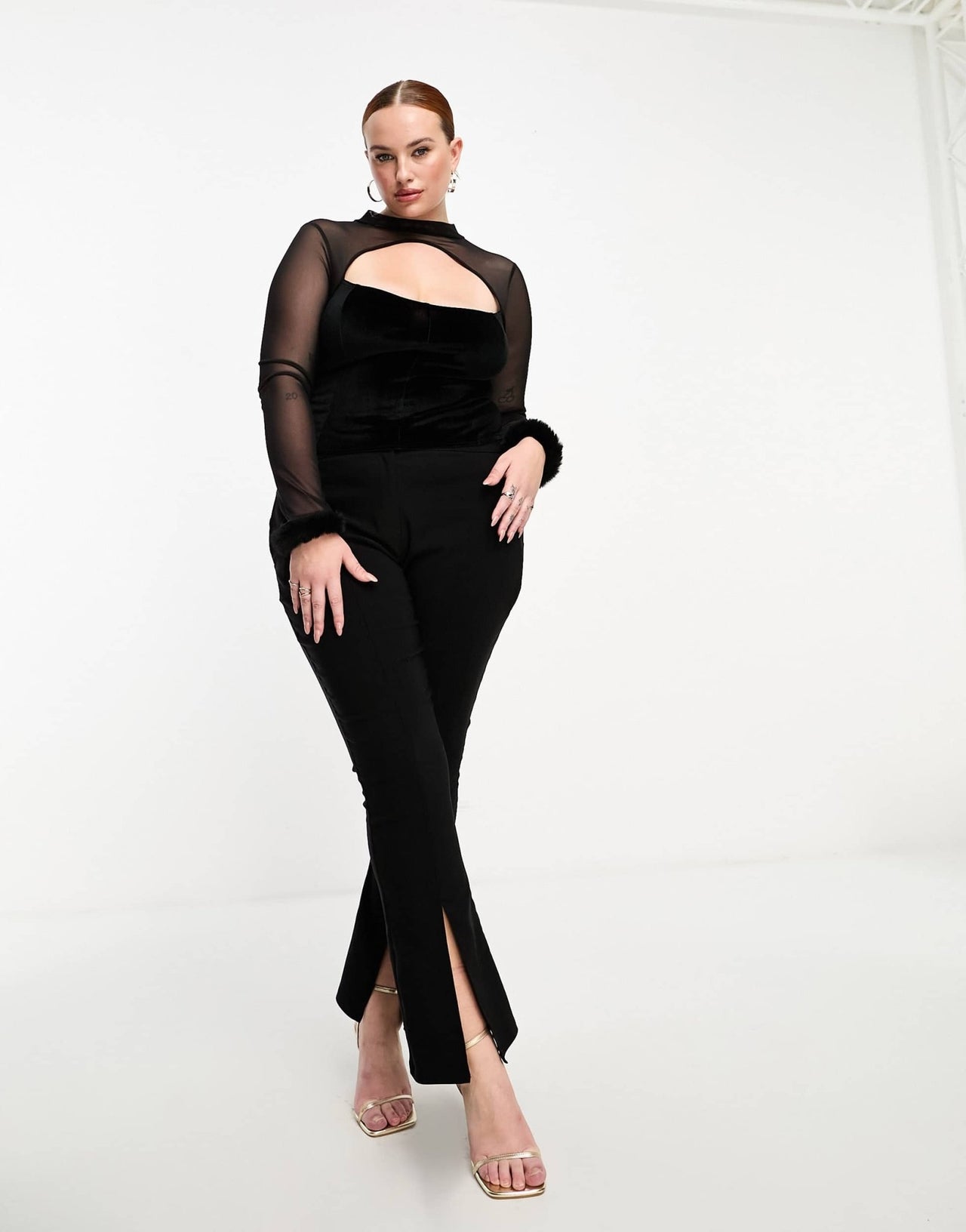 ASOS DESIGN Curve velvet corset top with mesh sleeves in black - ASOS Sample Sale EU Store