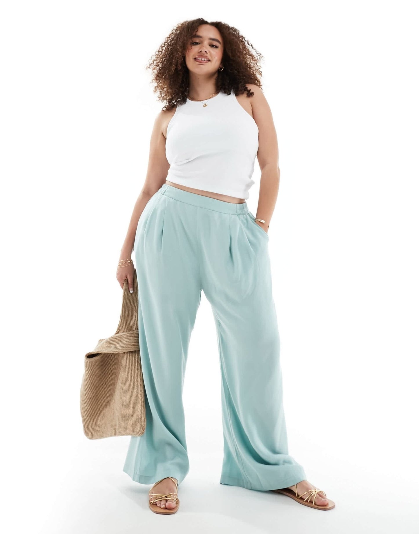 ASOS DESIGN Curve wide leg trouser in light blue - ASOS Sample Sale EU Store