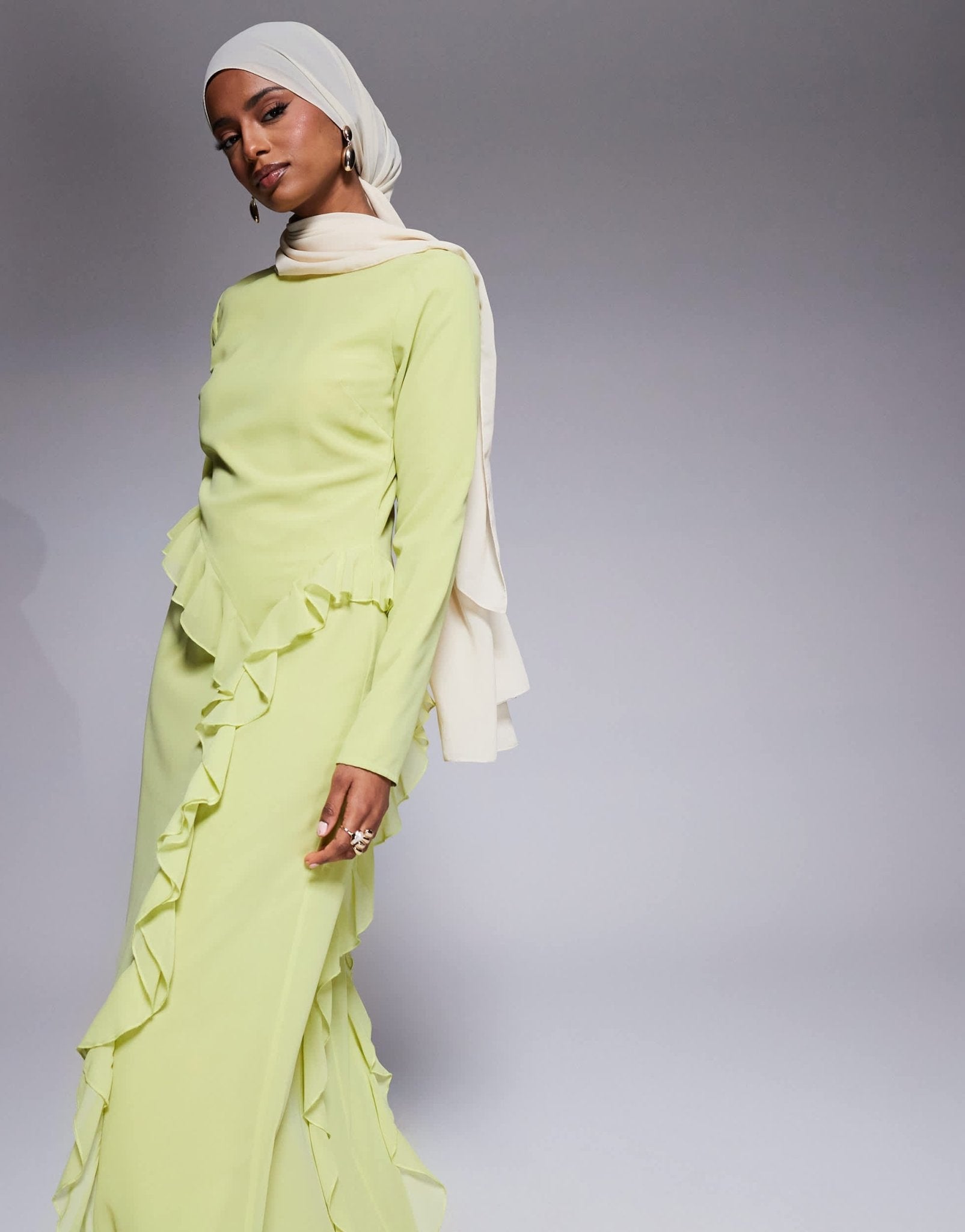 ASOS DESIGN curved drape detail maxi dress in lime green - ASOS Sample Sale EU Store