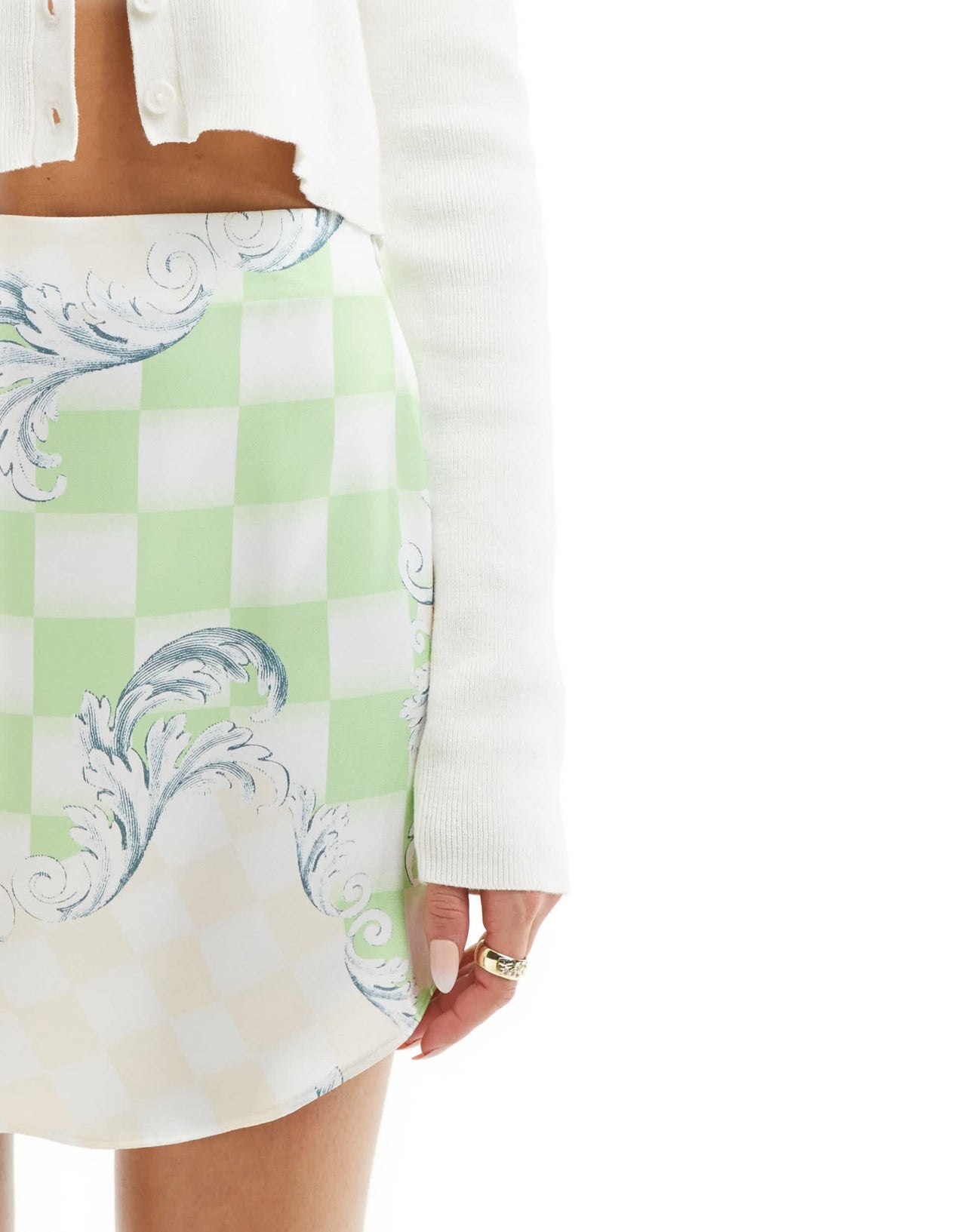 ASOS DESIGN curved hem satin mini skirt in checkerboard print - ASOS Sample Sale EU Store