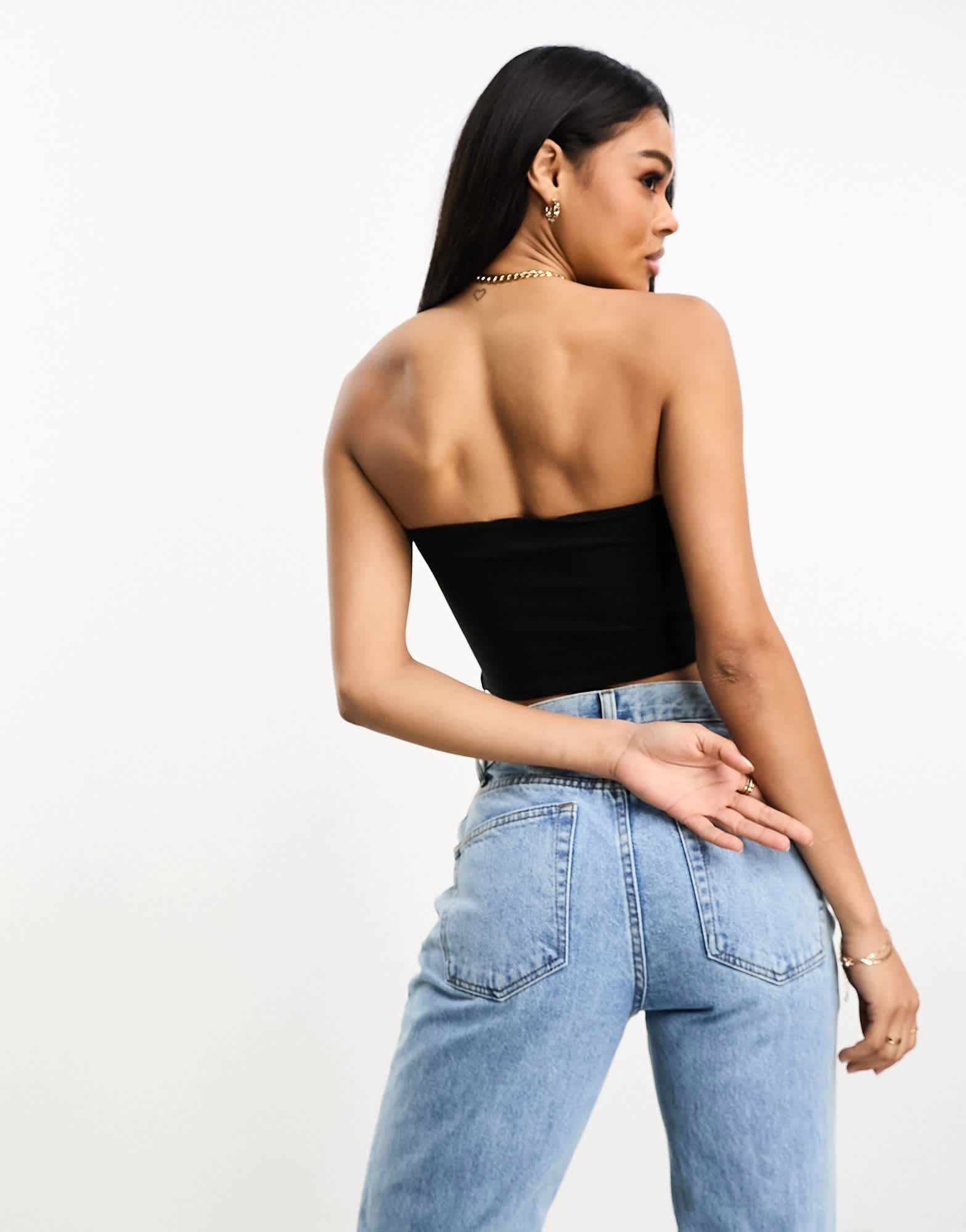 ASOS DESIGN curved plunge trim crop top in black - ASOS Sample Sale EU Store