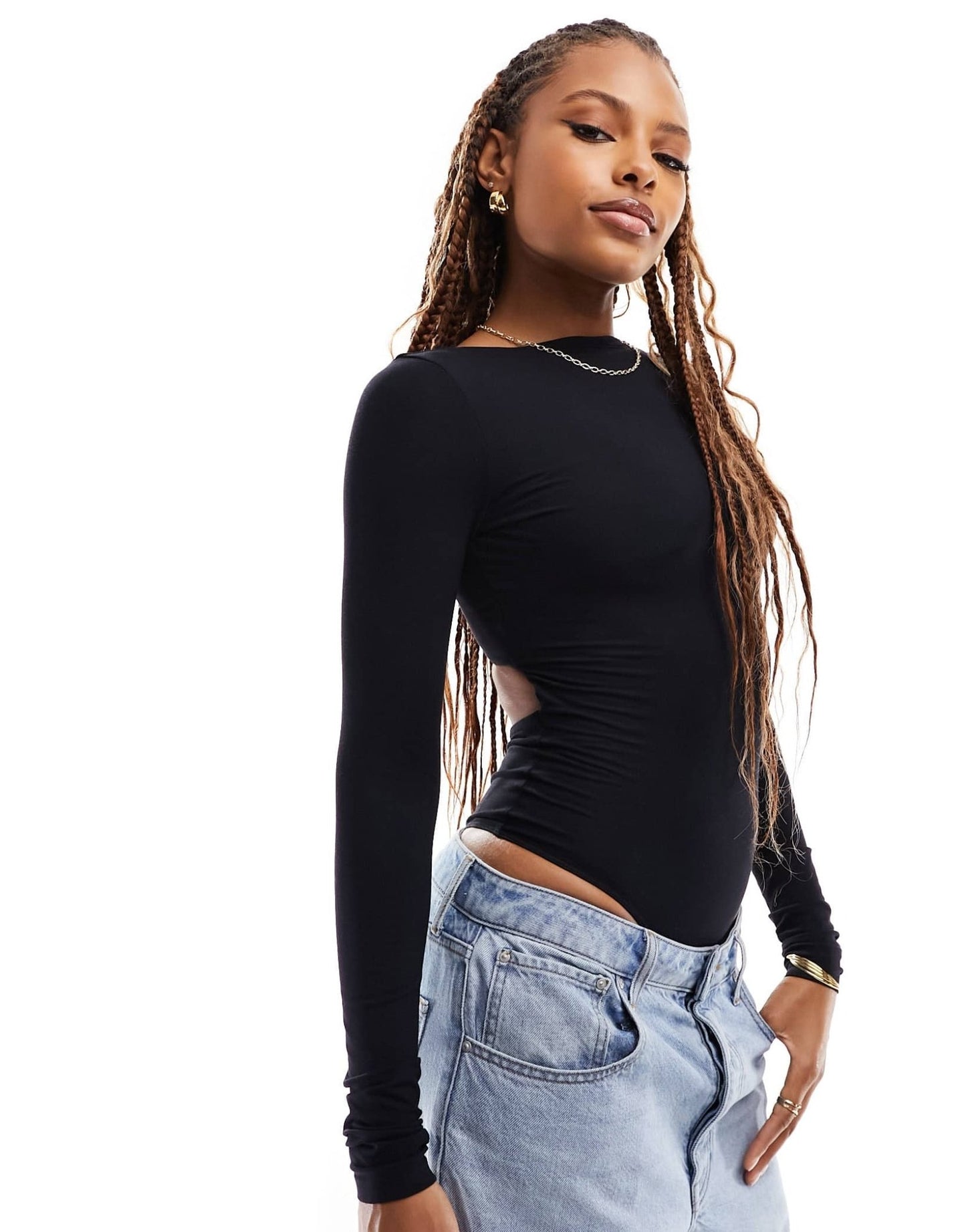 ASOS DESIGN cut out back long sleeve bodysuit in black - ASOS Sample Sale EU Store