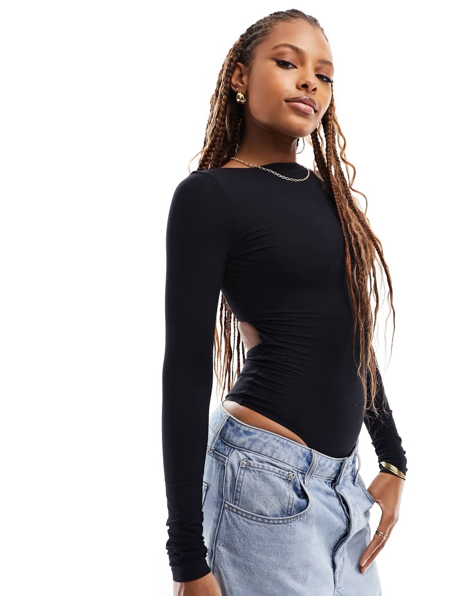ASOS DESIGN cut out back long sleeve bodysuit in black - ASOS Sample Sale EU Store