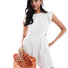 ASOS DESIGN cut out waist ruffle sleeve playsuit in white