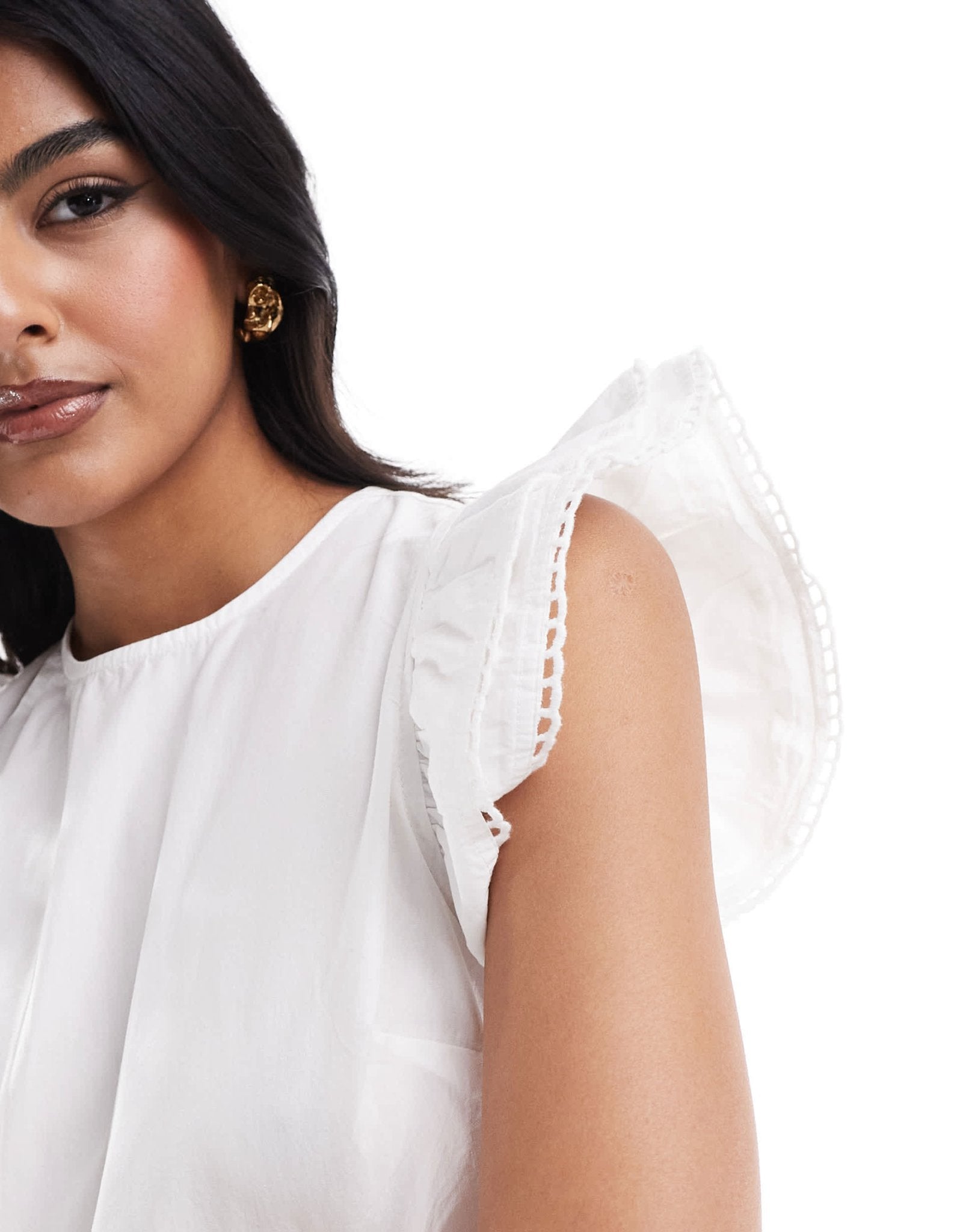 ASOS DESIGN cut out waist ruffle sleeve playsuit in white - ASOS Sample Sale EU Store