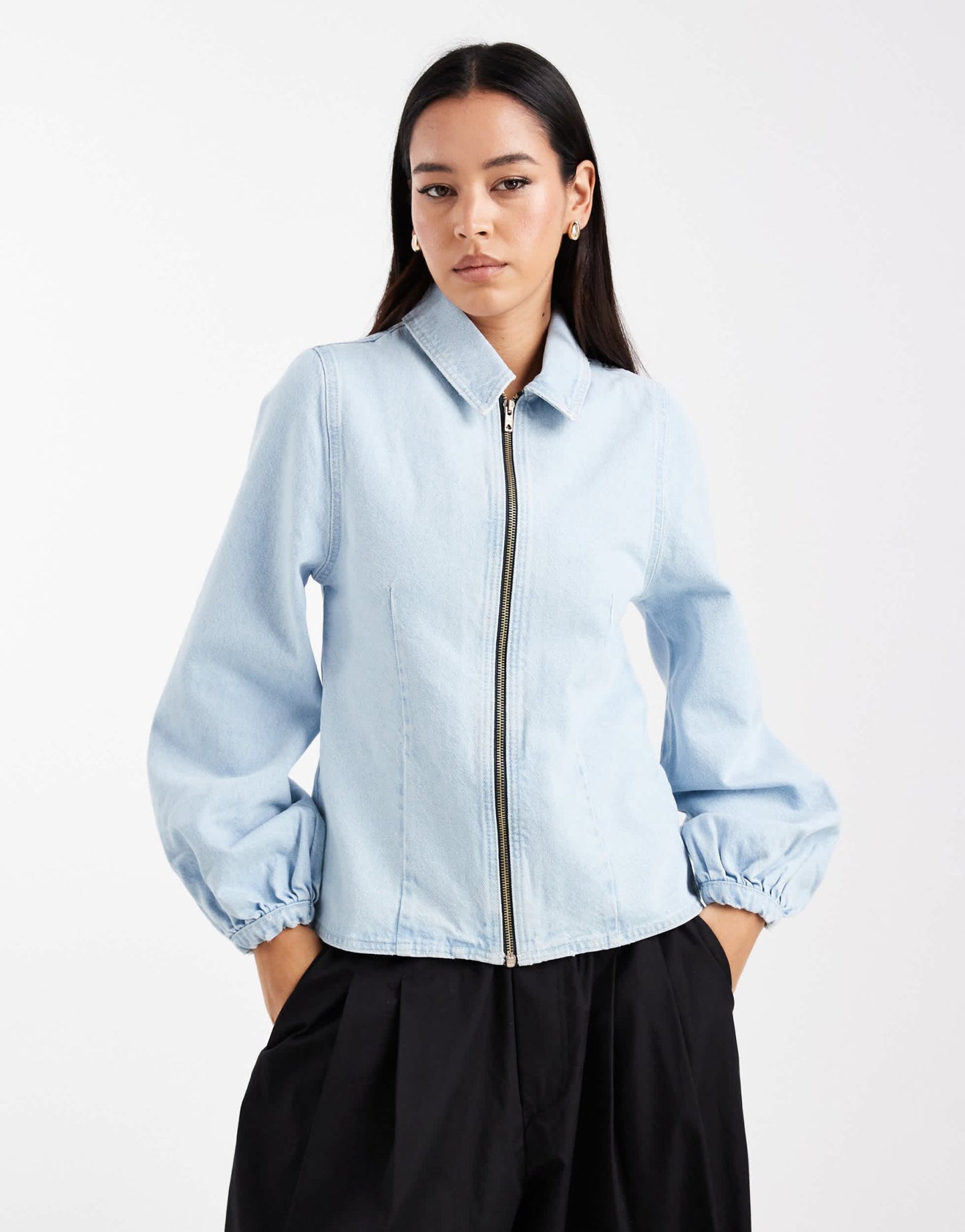 ASOS DESIGN denim dress with puff sleeves in indigo - ASOS Sample Sale EU Store