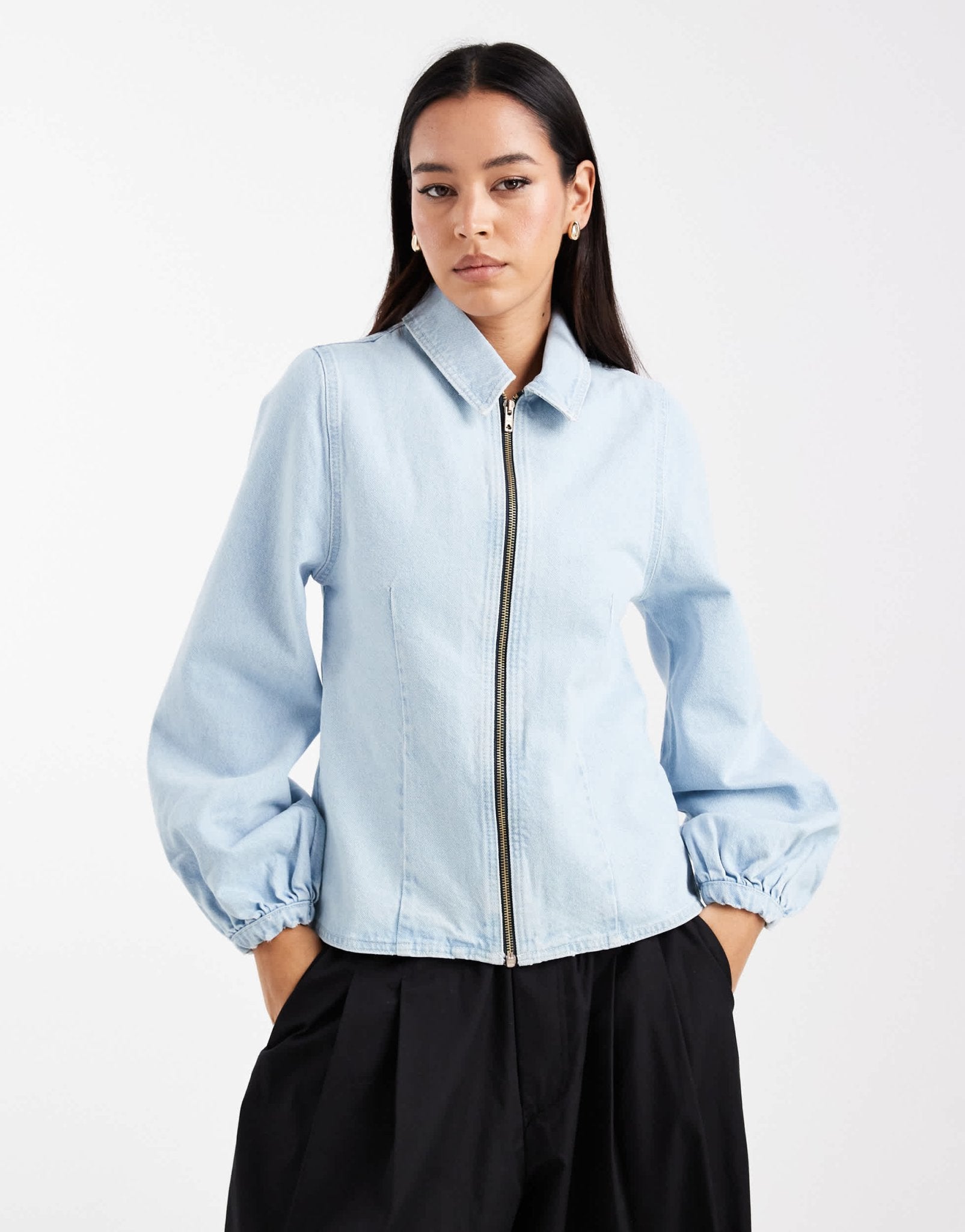 ASOS DESIGN denim dress with puff sleeves in indigo - ASOS Sample Sale EU Store