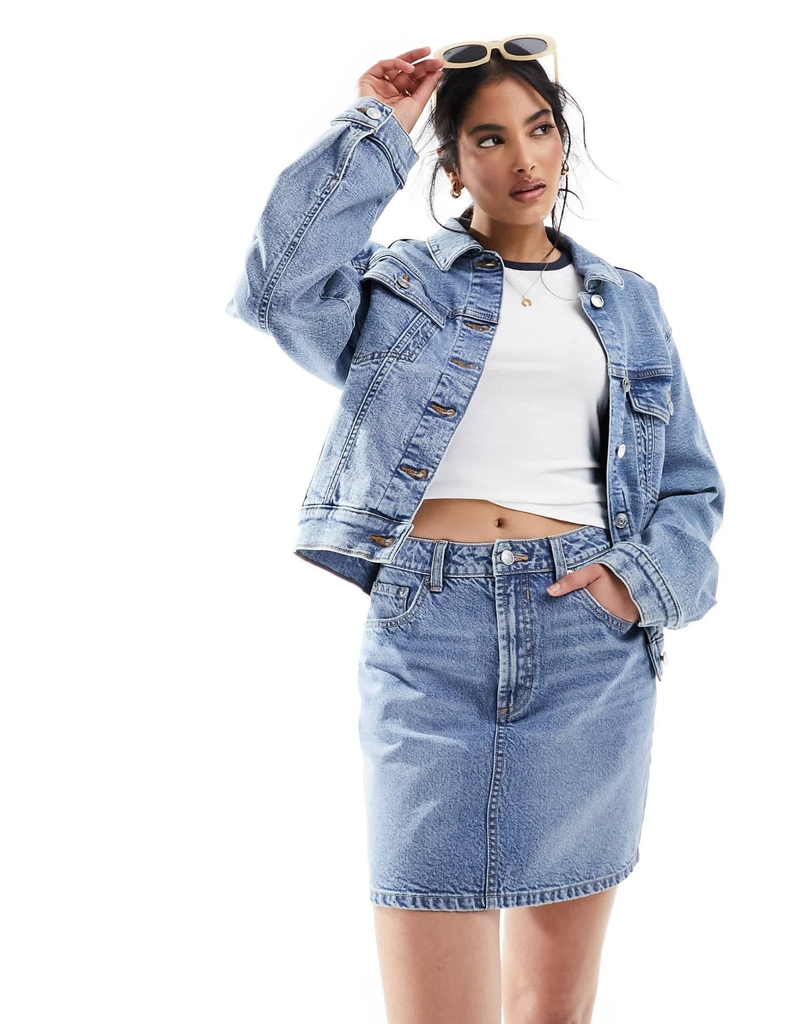 ASOS DESIGN denim high waist mini skirt in midwash blue - ASOS Sample Sale EU Store