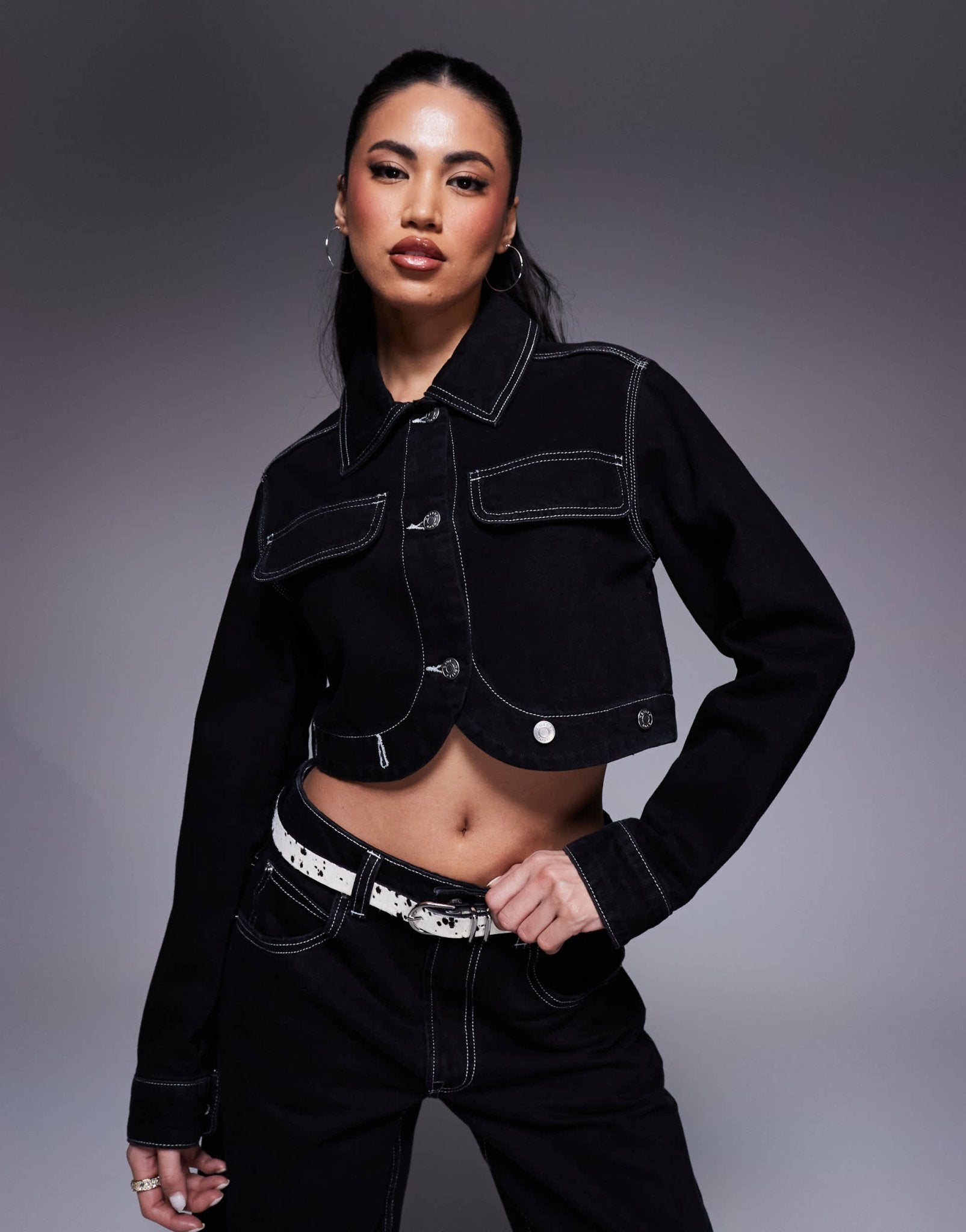 ASOS DESIGN denim jacket with contrast stitch in black - ASOS Sample Sale EU Store