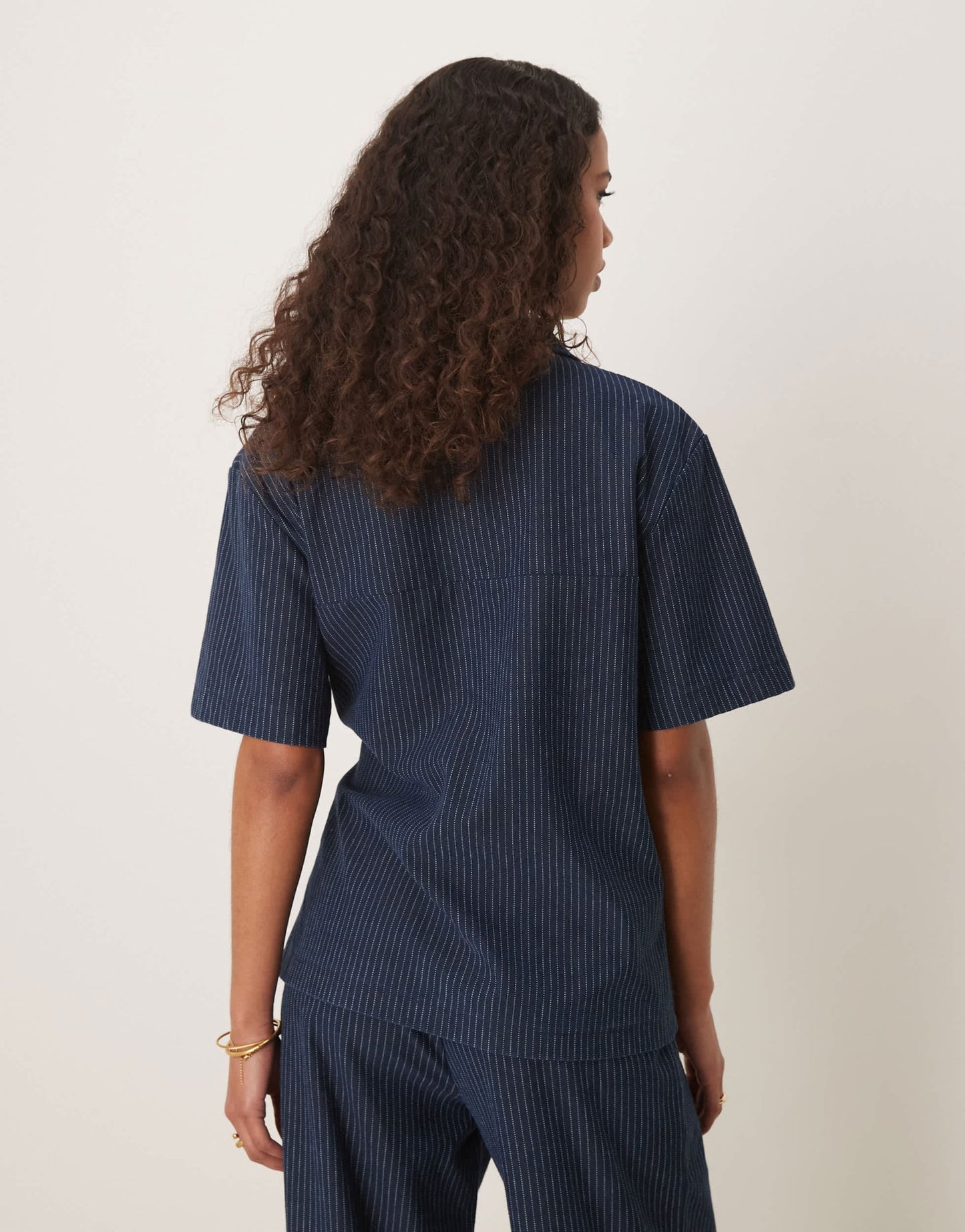 ASOS DESIGN denim look tie front revere shirt in pinstripe - ASOS Sample Sale EU Store